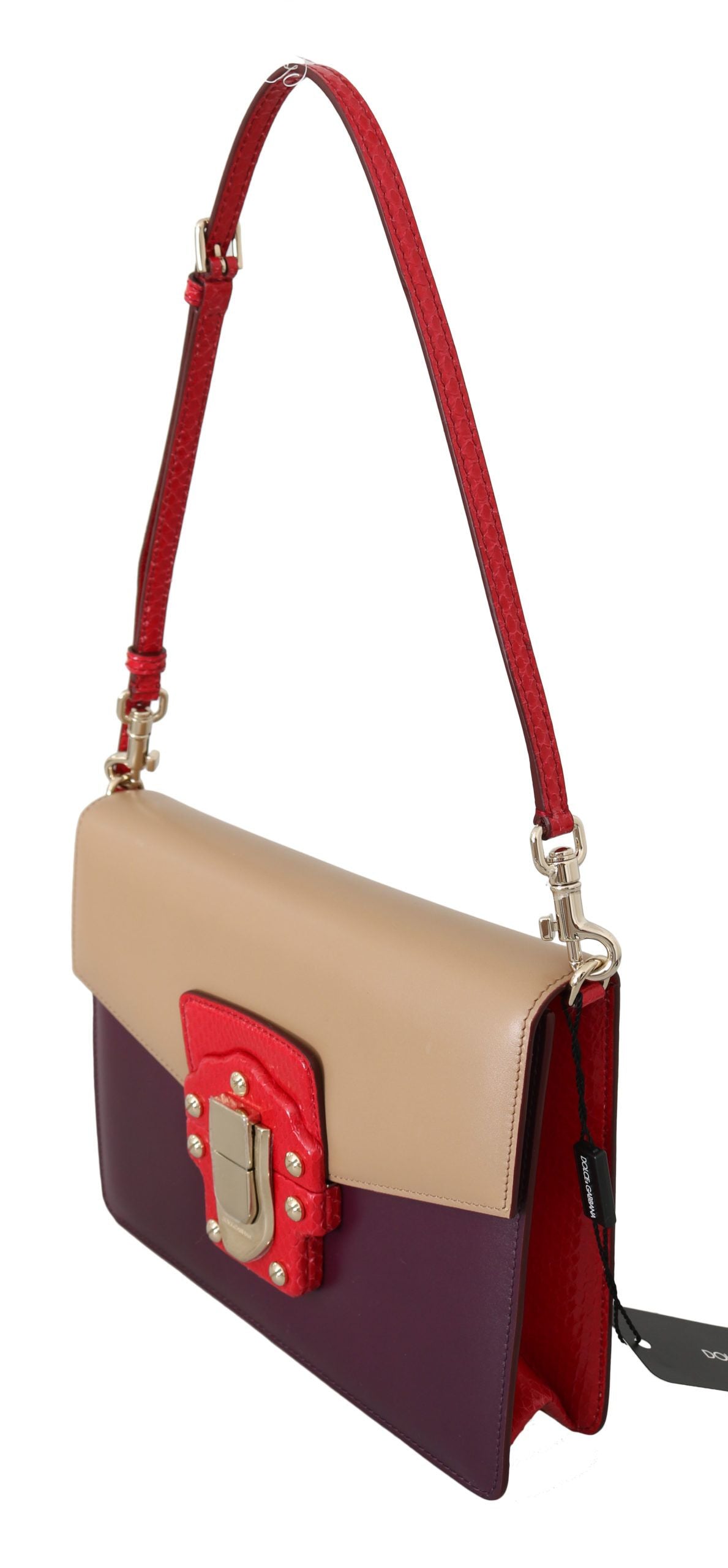 Dolce & Gabbana Lila Beige Röd Läder Axelremsväska