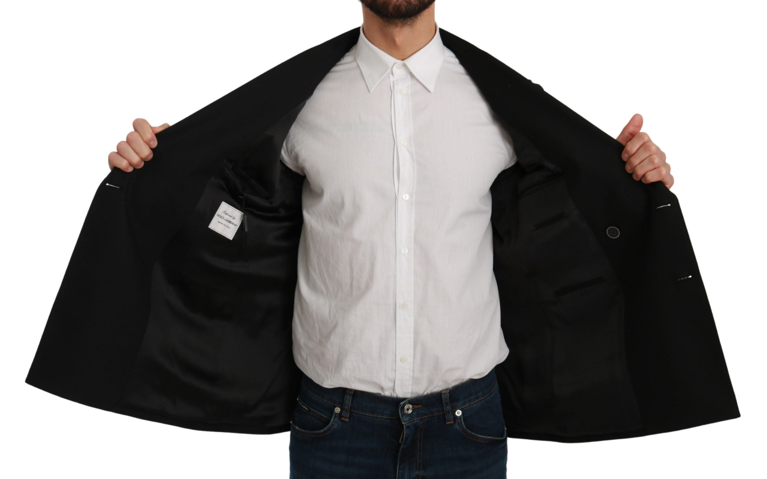 Dolce & Gabbana Svart Slim Fit Jacka Kappa Ullkavaj