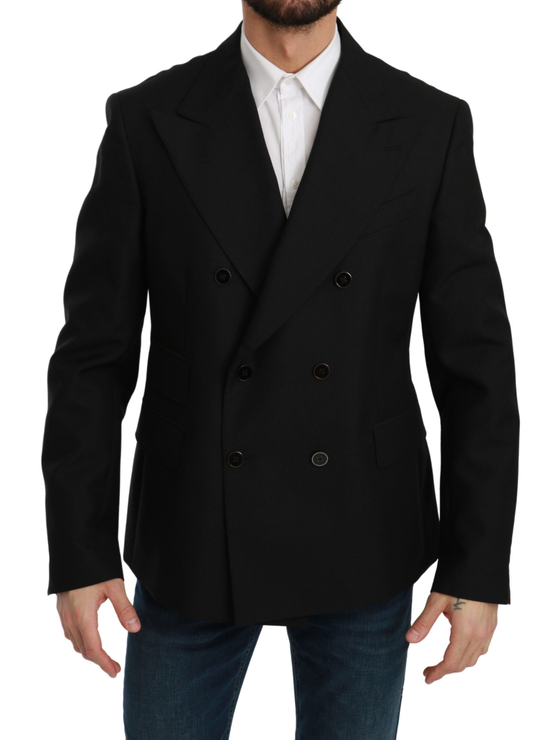 Dolce & Gabbana Svart Slim Fit Jacka Kappa Ullkavaj