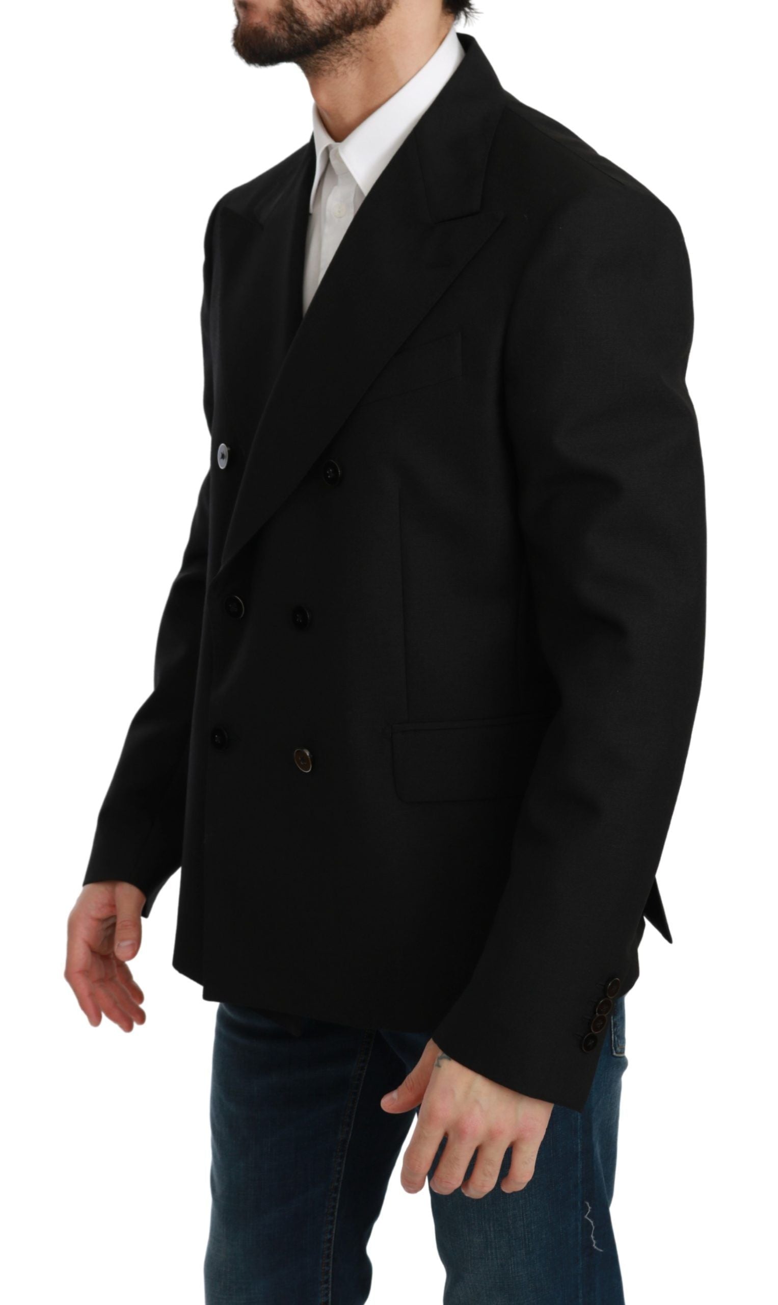 Dolce & Gabbana Svart Slim Fit Jacka Kappa Ullkavaj