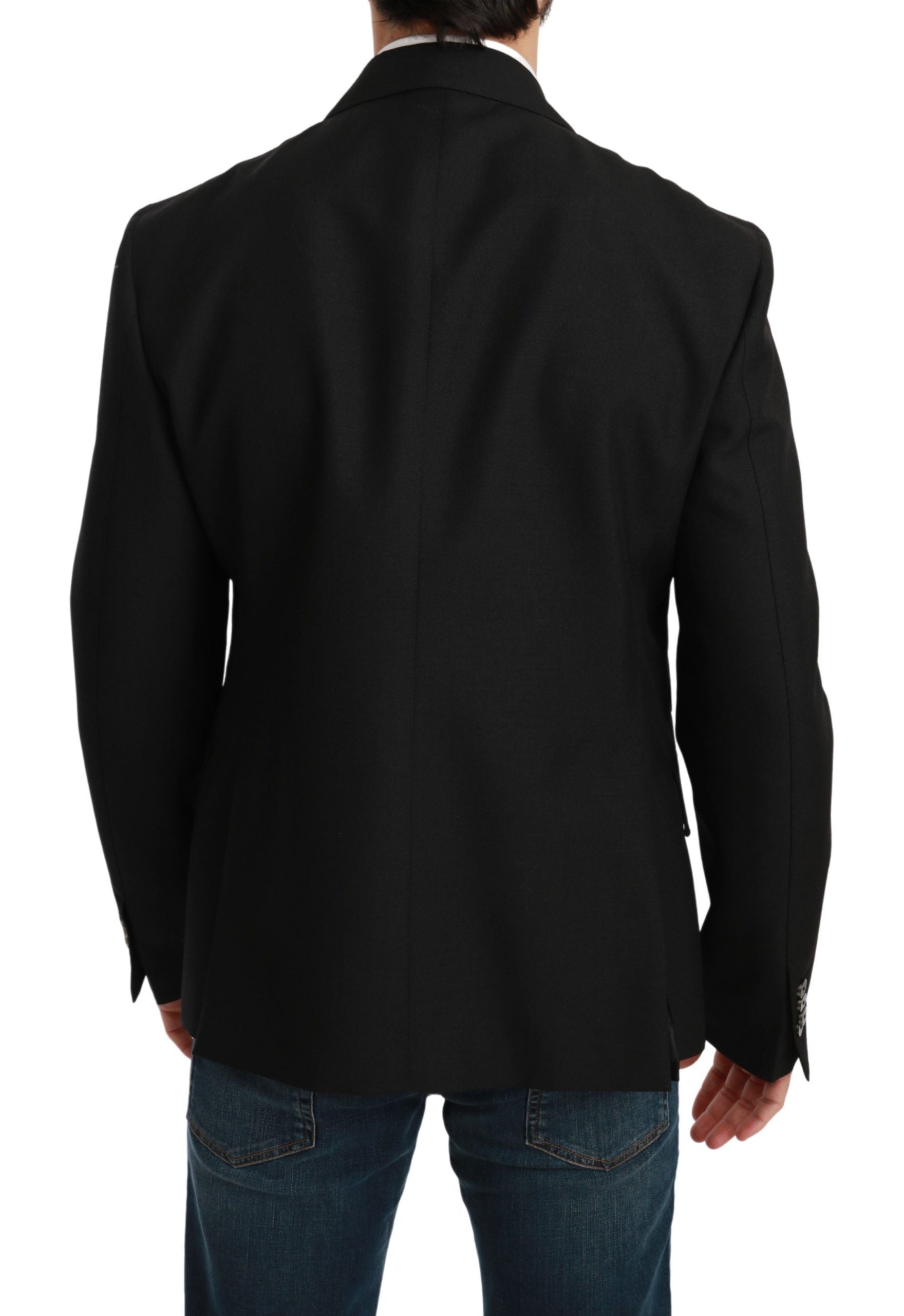 Dolce & Gabbana Svart Slim Fit Jacka Kappa Ullkavaj