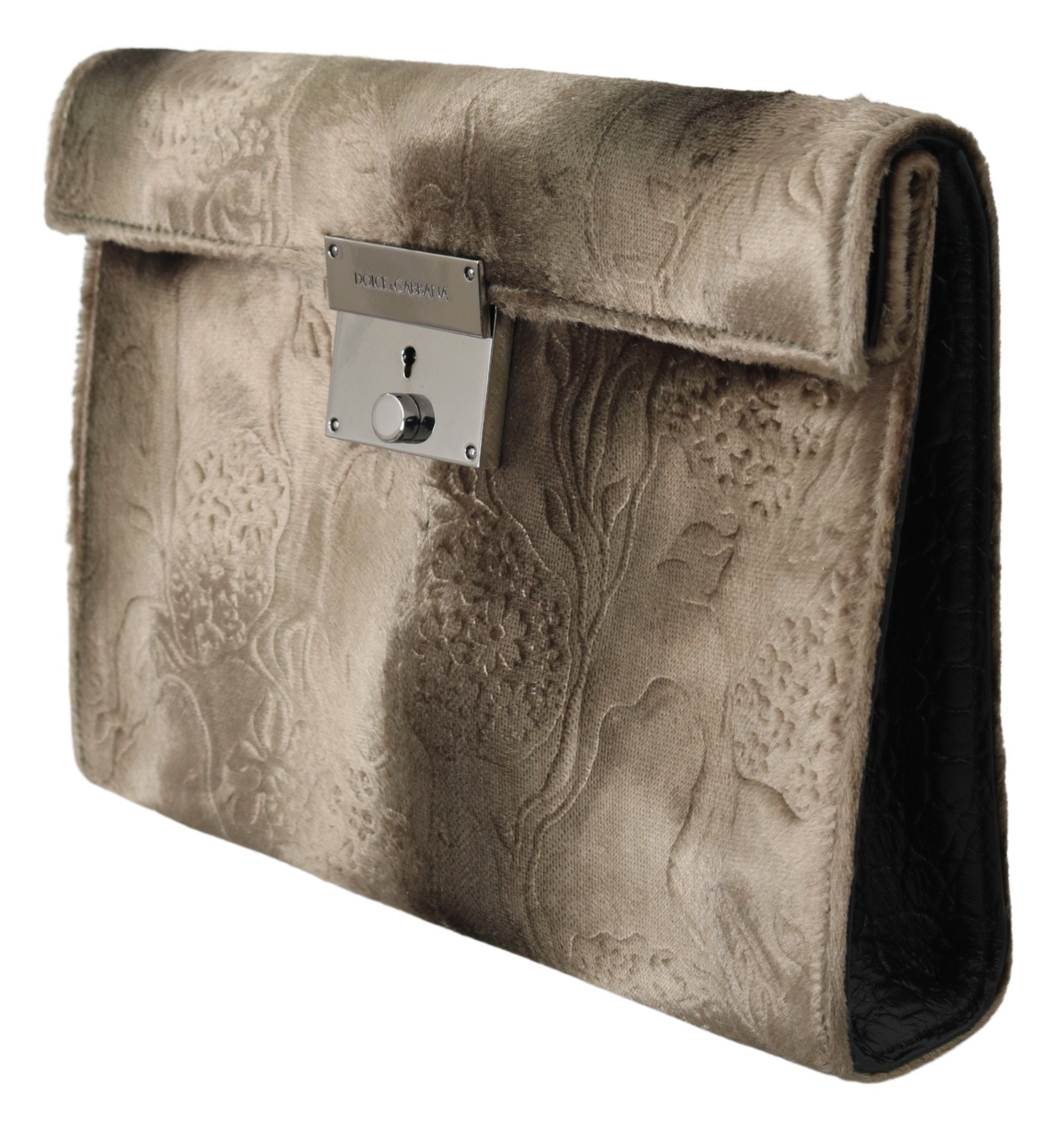 Dolce & Gabbana Beige Sammet Blommig Läder Herrdokumentportfölj