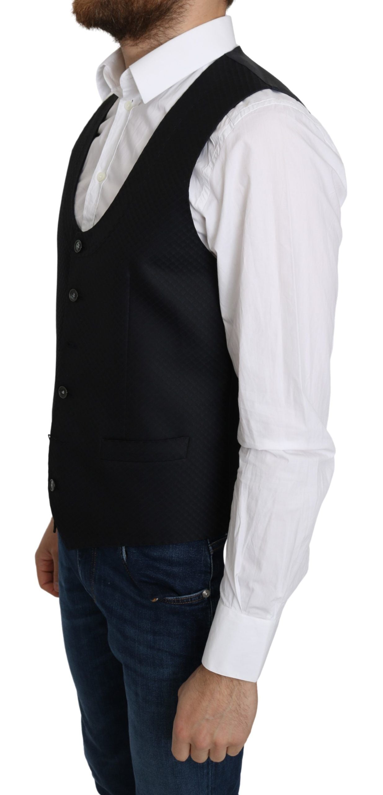 Dolce & Gabbana Blå Siden Romb Mönstrad Formell Kappa Väst