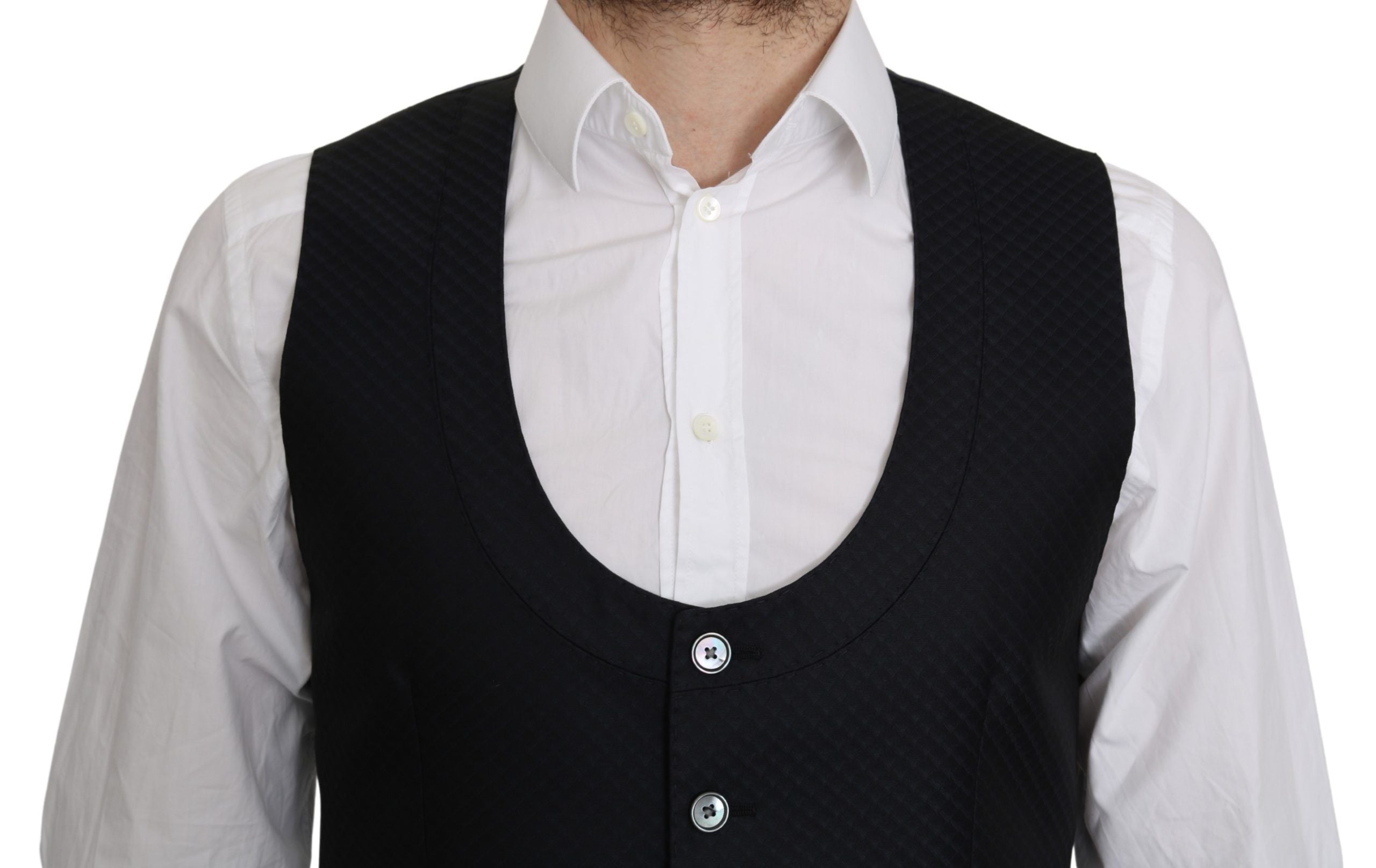Dolce & Gabbana Blå Siden Romb Mönstrad Formell Kappa Väst