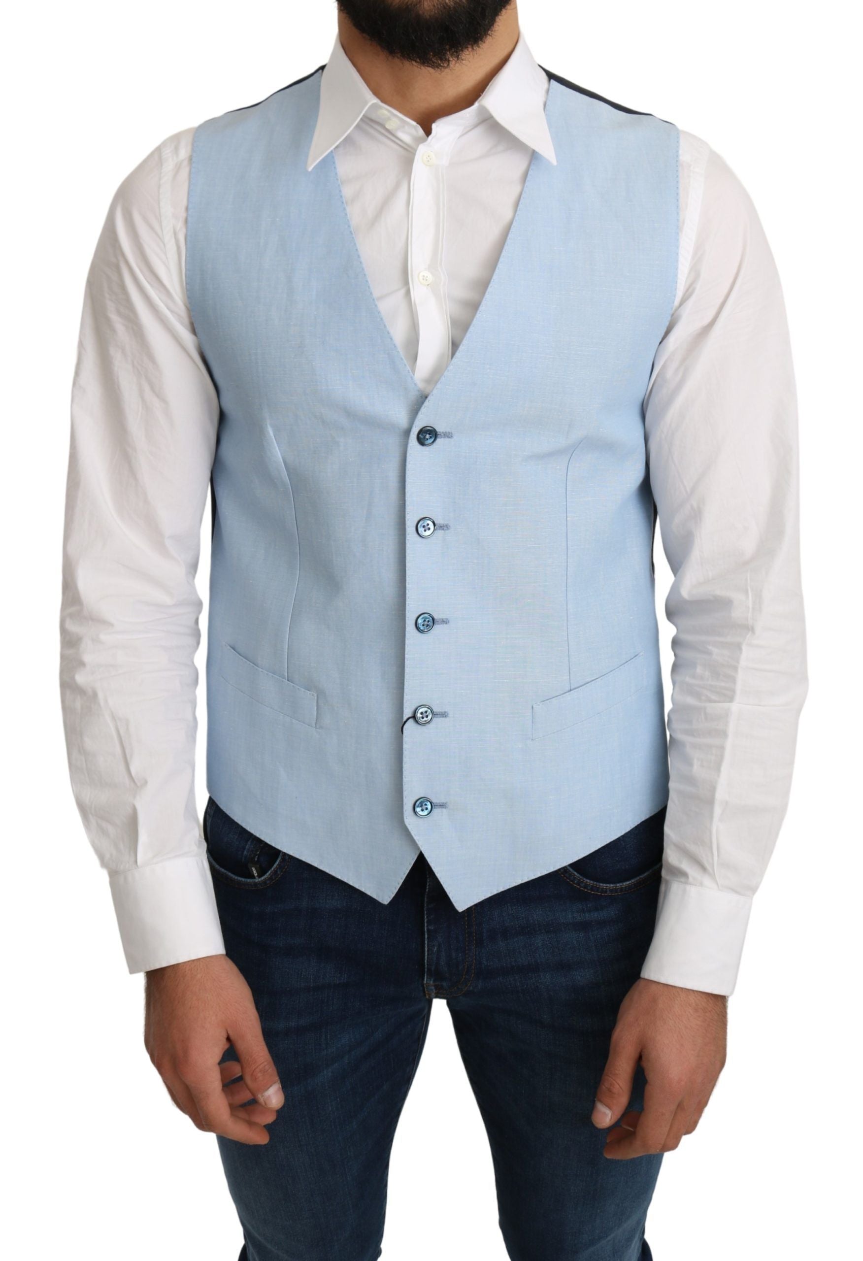 Dolce & Gabbana Blå Viskos Stretch Formell Kappa Väst