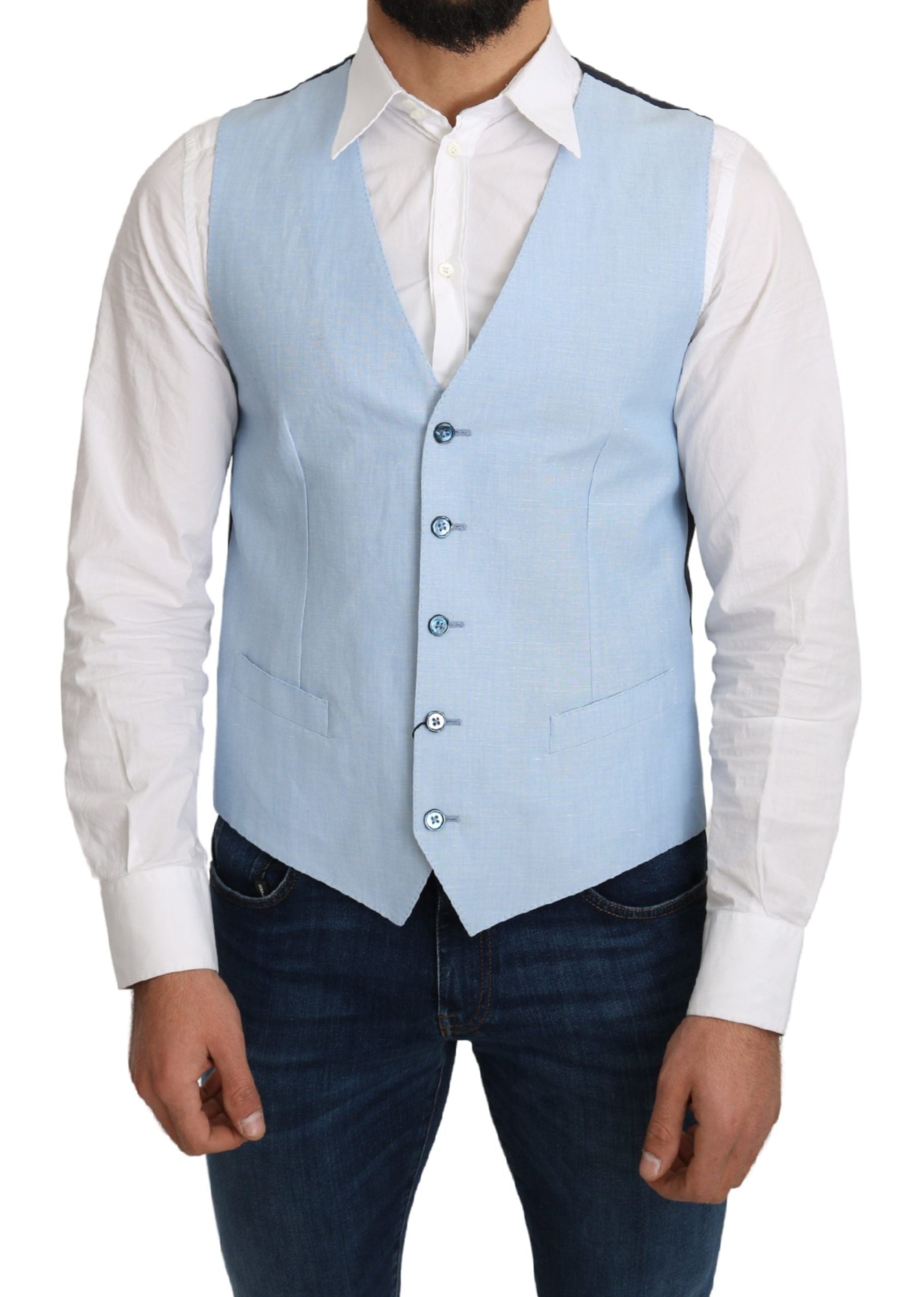 Dolce & Gabbana Blå Viskos Stretch Formell Kappa Väst