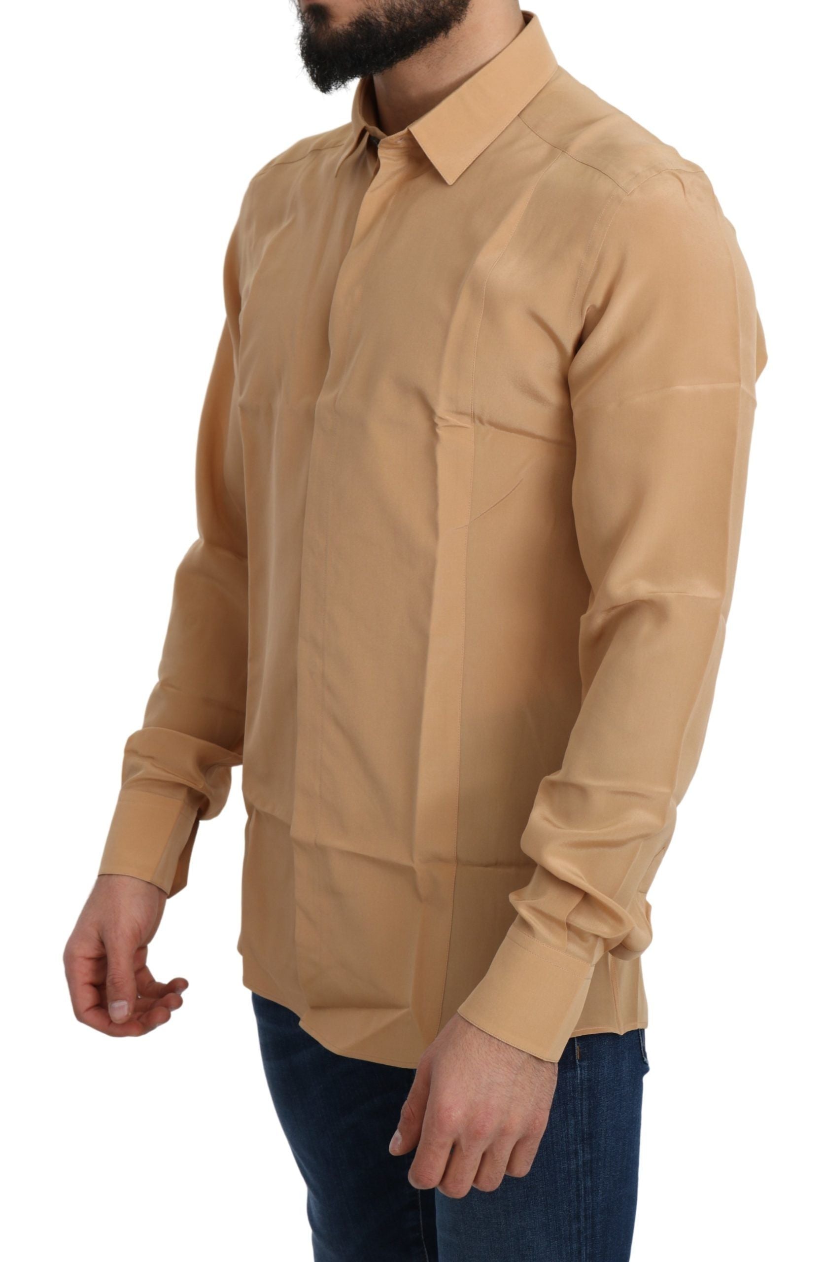 Dolce & Gabbana Gul 100% Siden Guldfärgad Slim-T-shirt