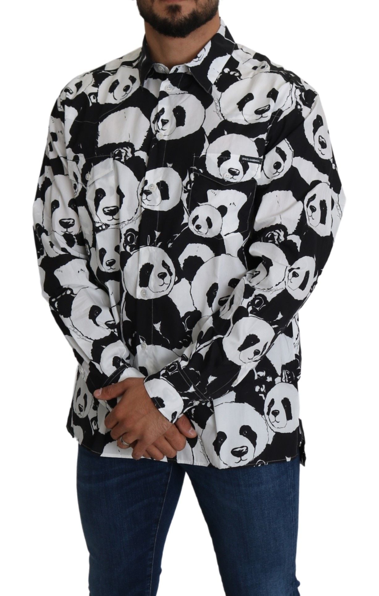 Dolce & Gabbana Black Panda Herr Casual Skjorta 100% Bomull