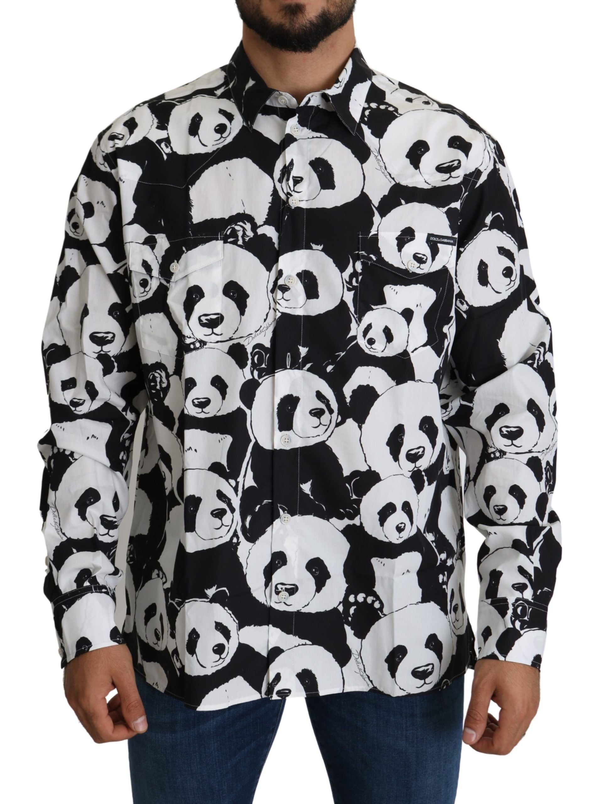 Dolce & Gabbana Black Panda Herr Casual Skjorta 100% Bomull
