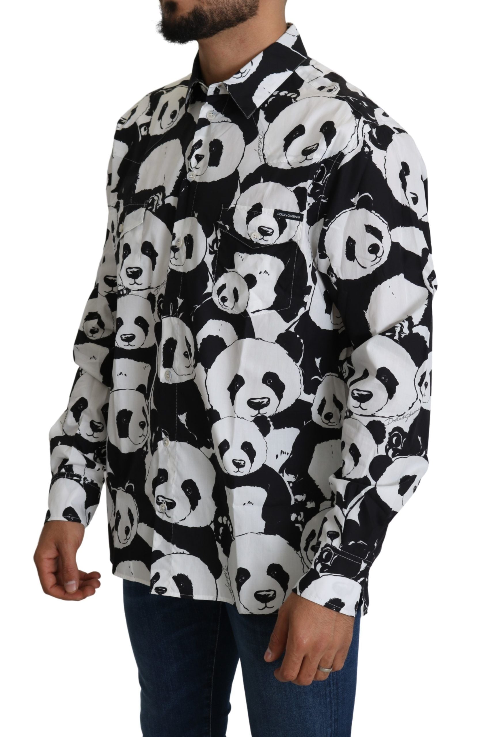 Dolce & Gabbana Black Panda Herr Casual Skjorta 100% Bomull