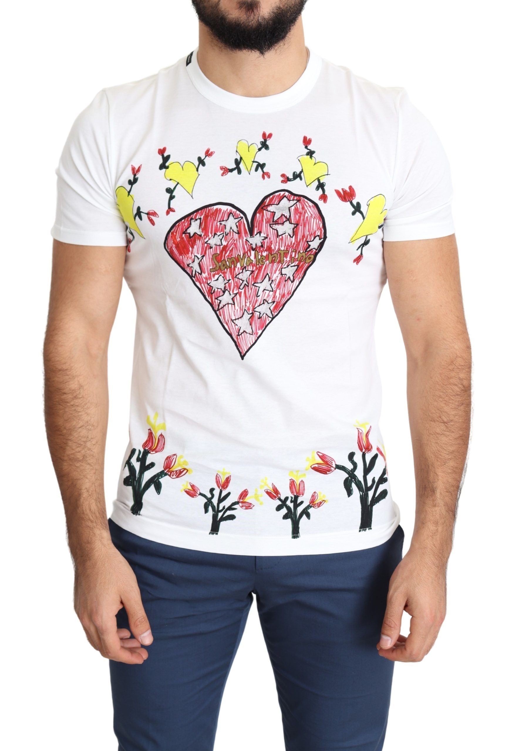 Dolce & Gabbana Vit Valentine-tryckt bomulls-t-shirt för män