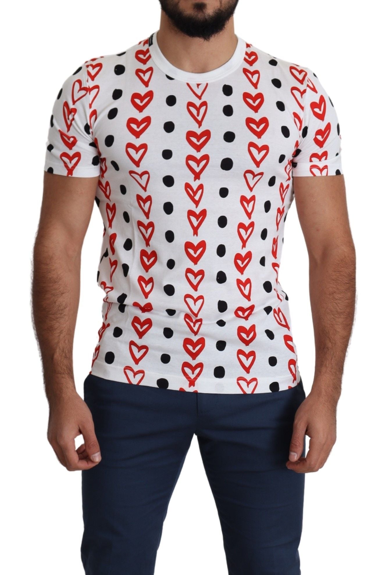 Dolce & Gabbana Vit Hjärtmönster Bomull Herrtopp T-shirt