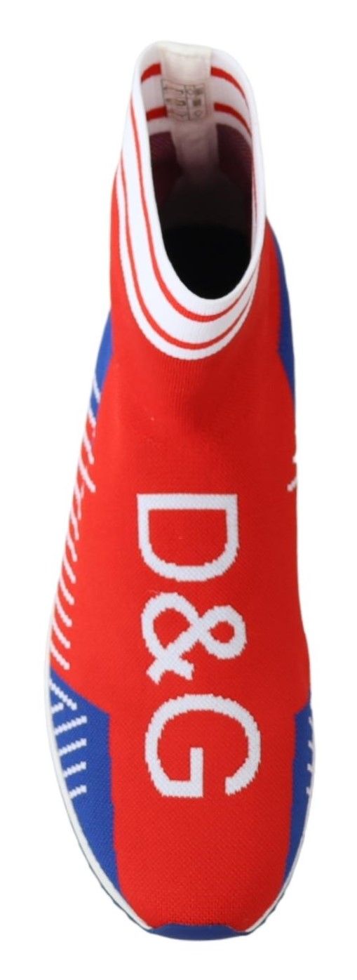 Dolce & Gabbana Blå Röda Sorrento Logo Sneakers Strumpor Skor