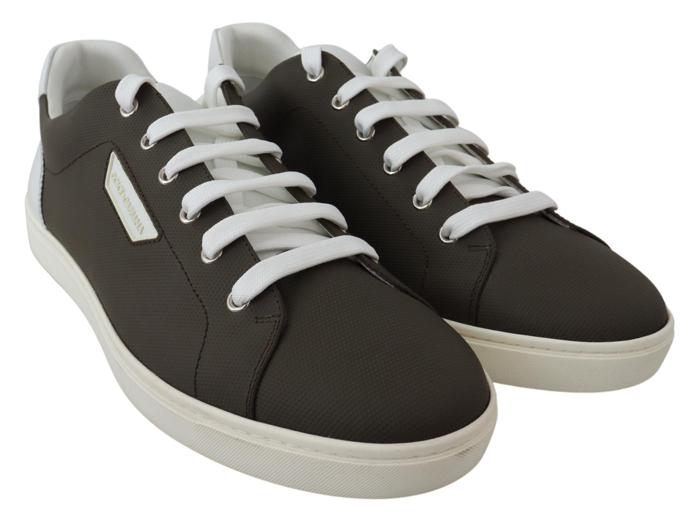Dolce & Gabbana Vita Gröna Låga Sneakers i Läder