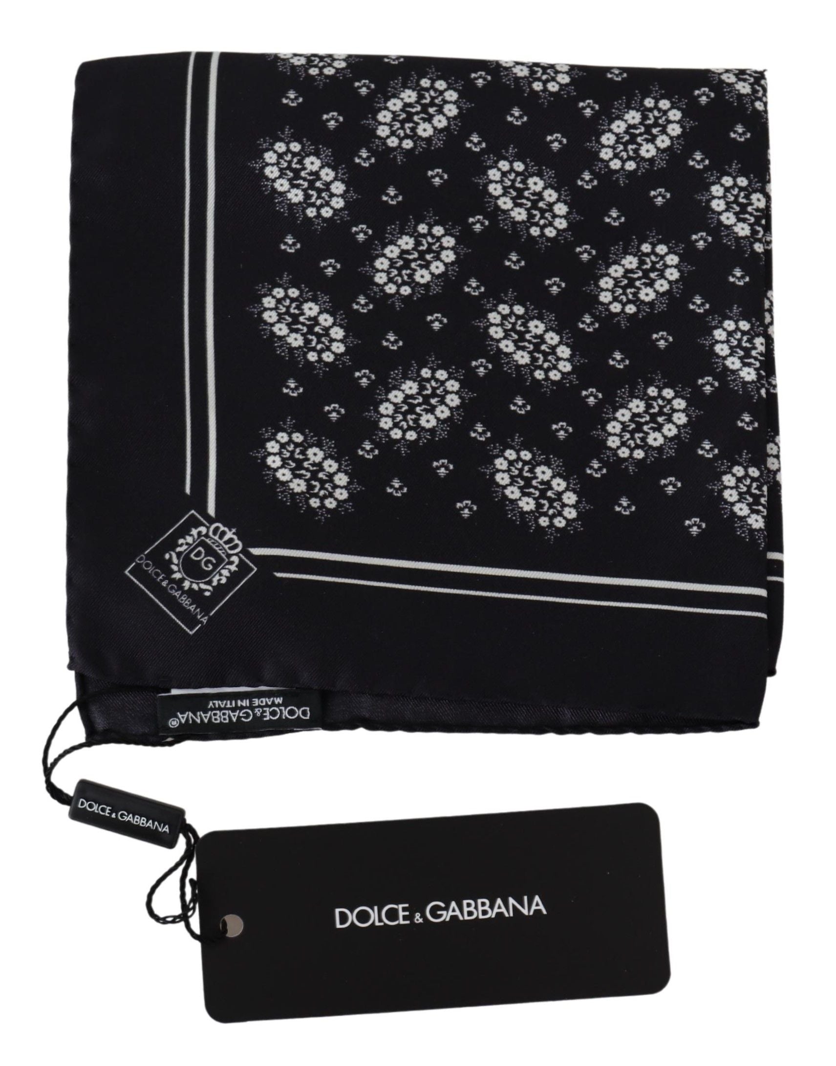 Dolce & Gabbana Svart Mönstrad Fyrkantig Halsduk Sidennäsduk
