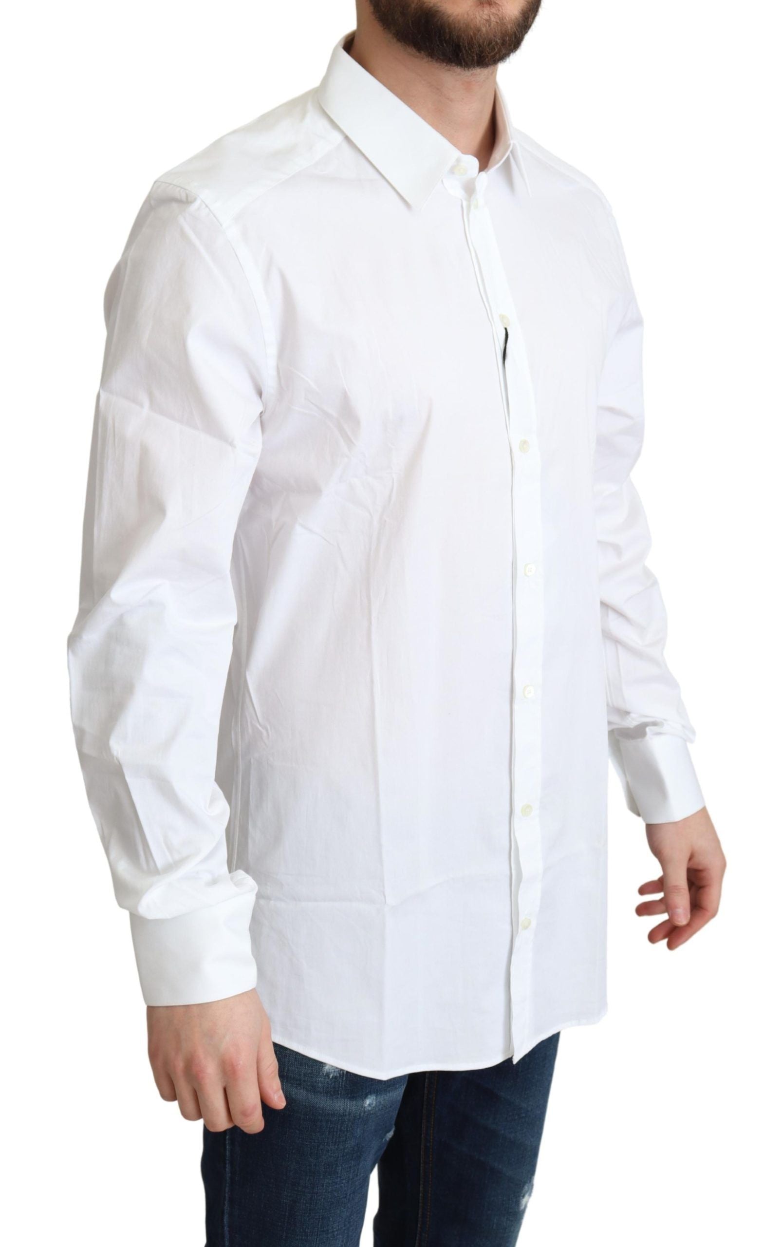 Dolce & Gabbana Vit Bomull Stretch Herrskjorta