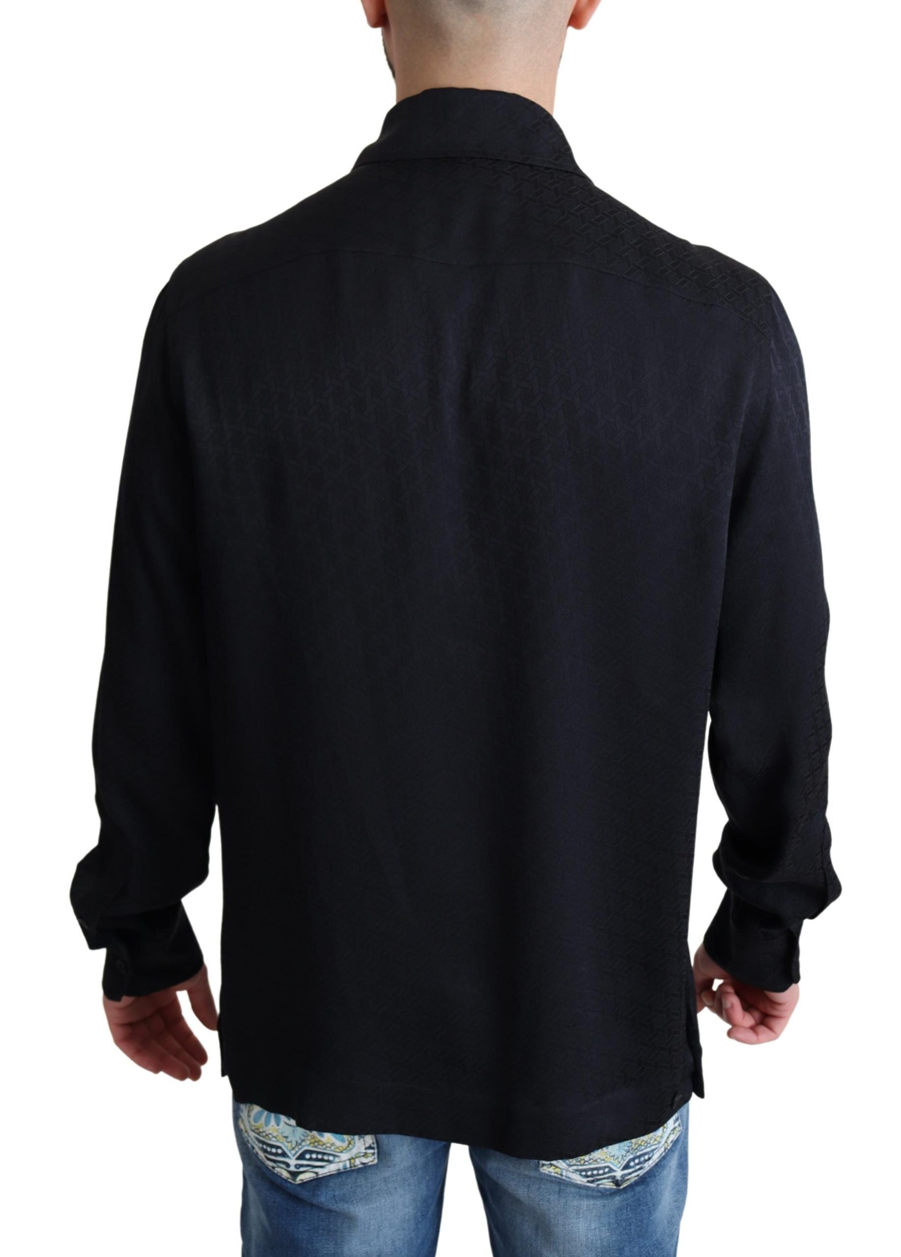 Dolce & Gabbana Svart Jacquard Sidenskjorta Avslappnad Button Down