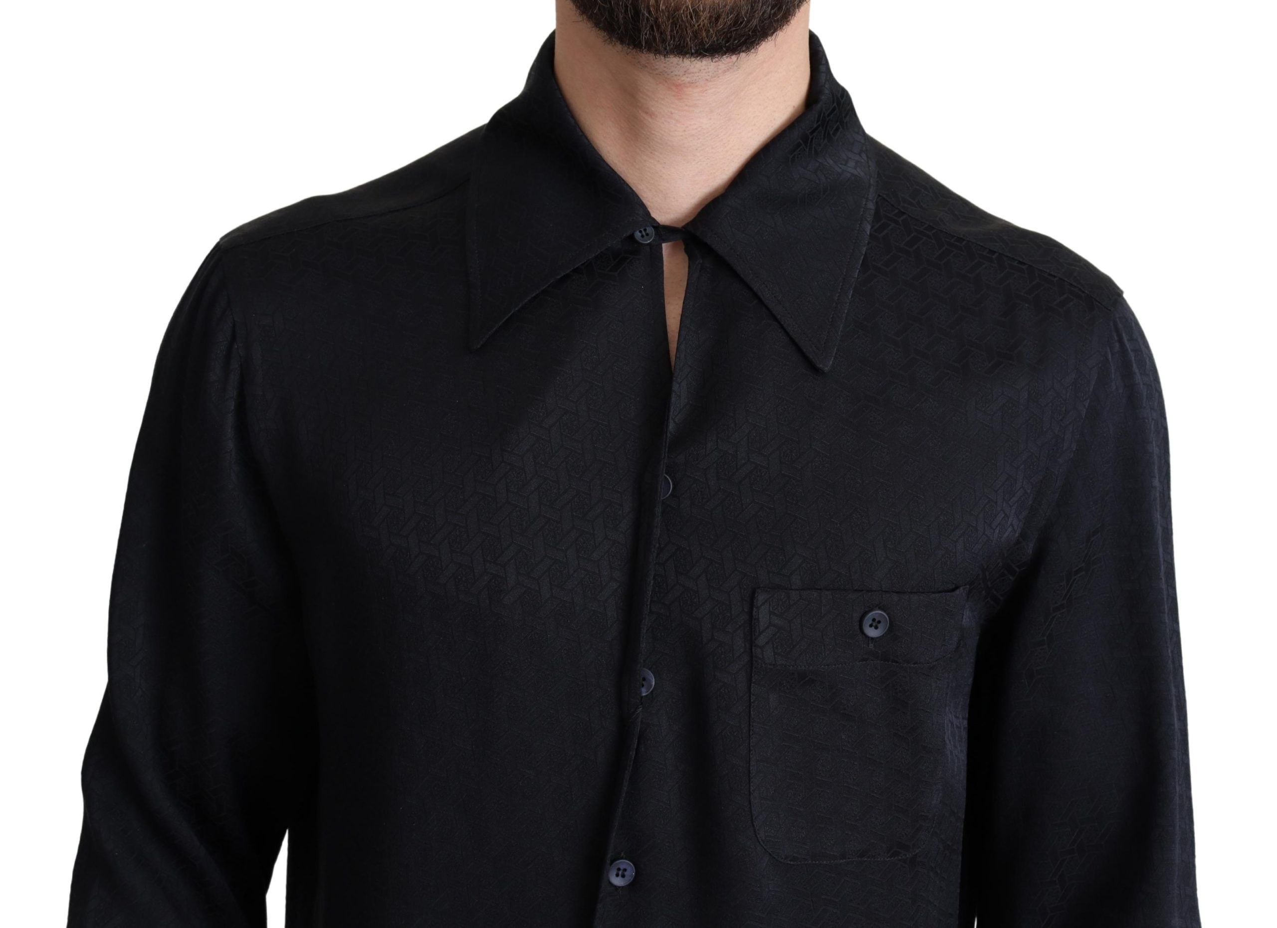 Dolce & Gabbana Svart Jacquard Sidenskjorta Avslappnad Button Down