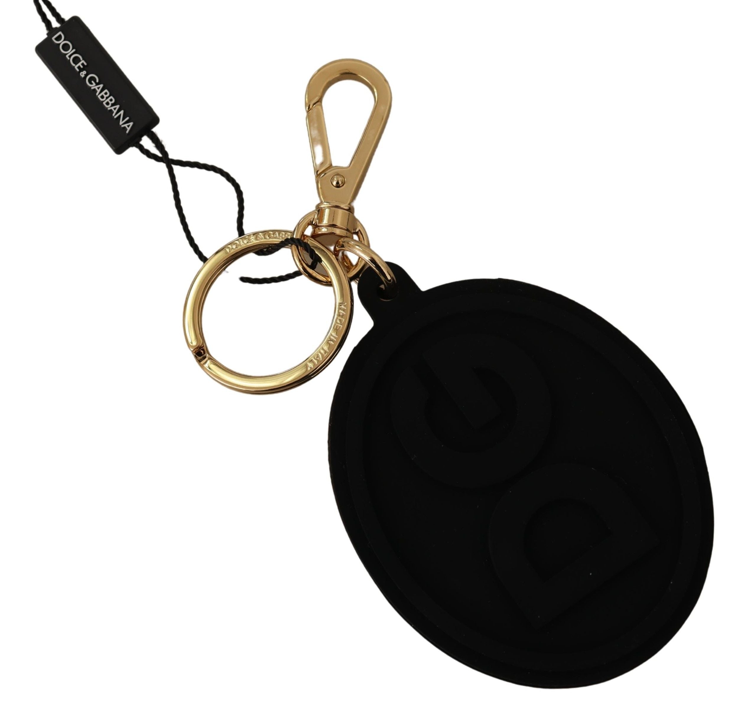 Dolce & Gabbana Svart Gummi DG Logo Guldmässing Metallnyckelring
