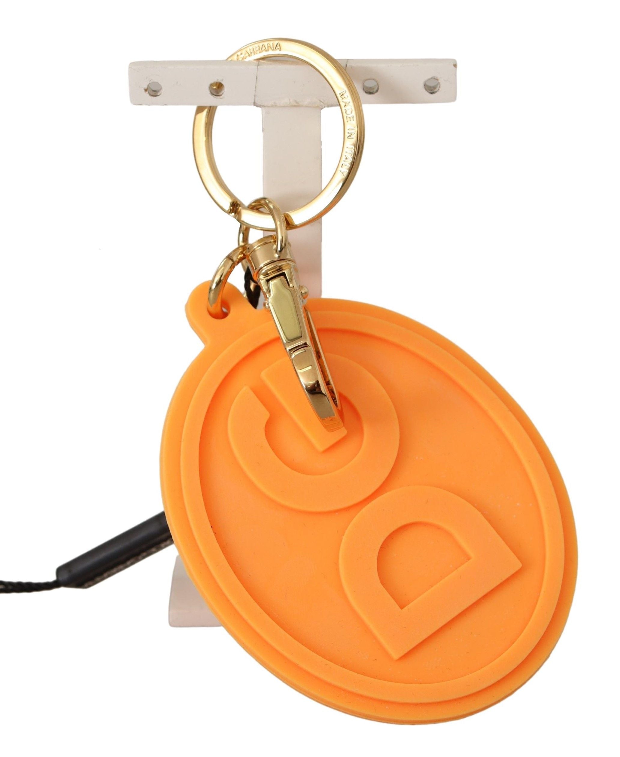 Dolce & Gabbana Orange Gummi DG Logotyp Guldmässing Metallnyckelring