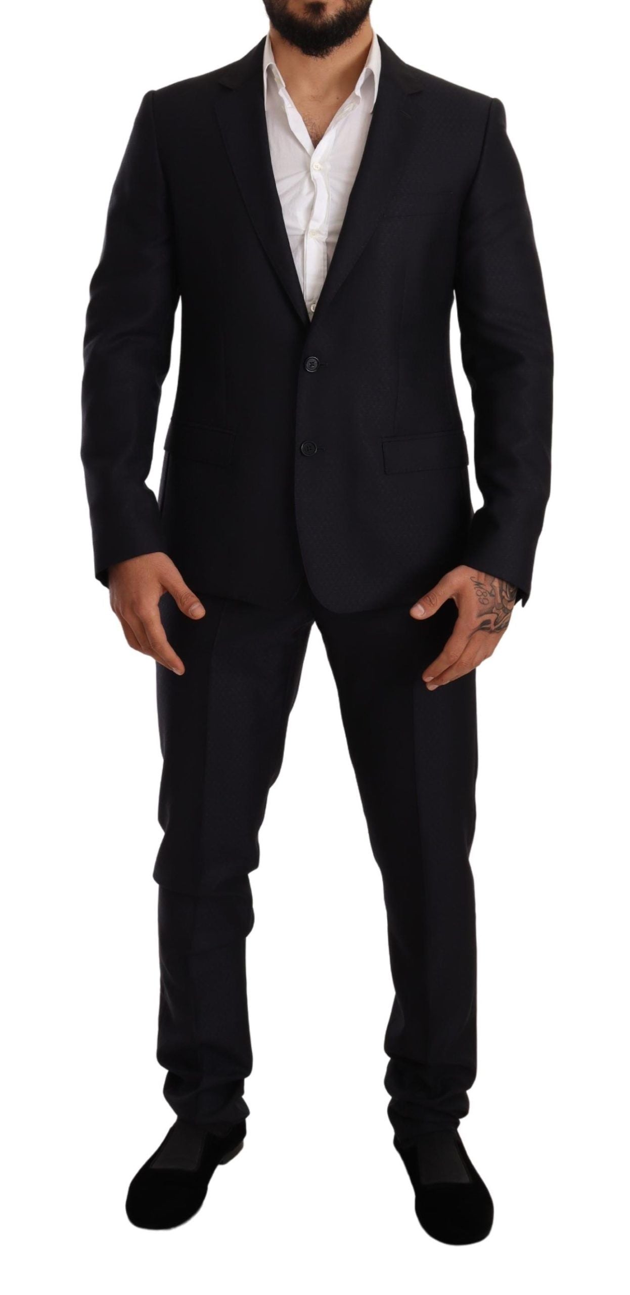 Dolce & Gabbana Blå Mönstrad MARTINI SLIM FIT 2-delad Kostym