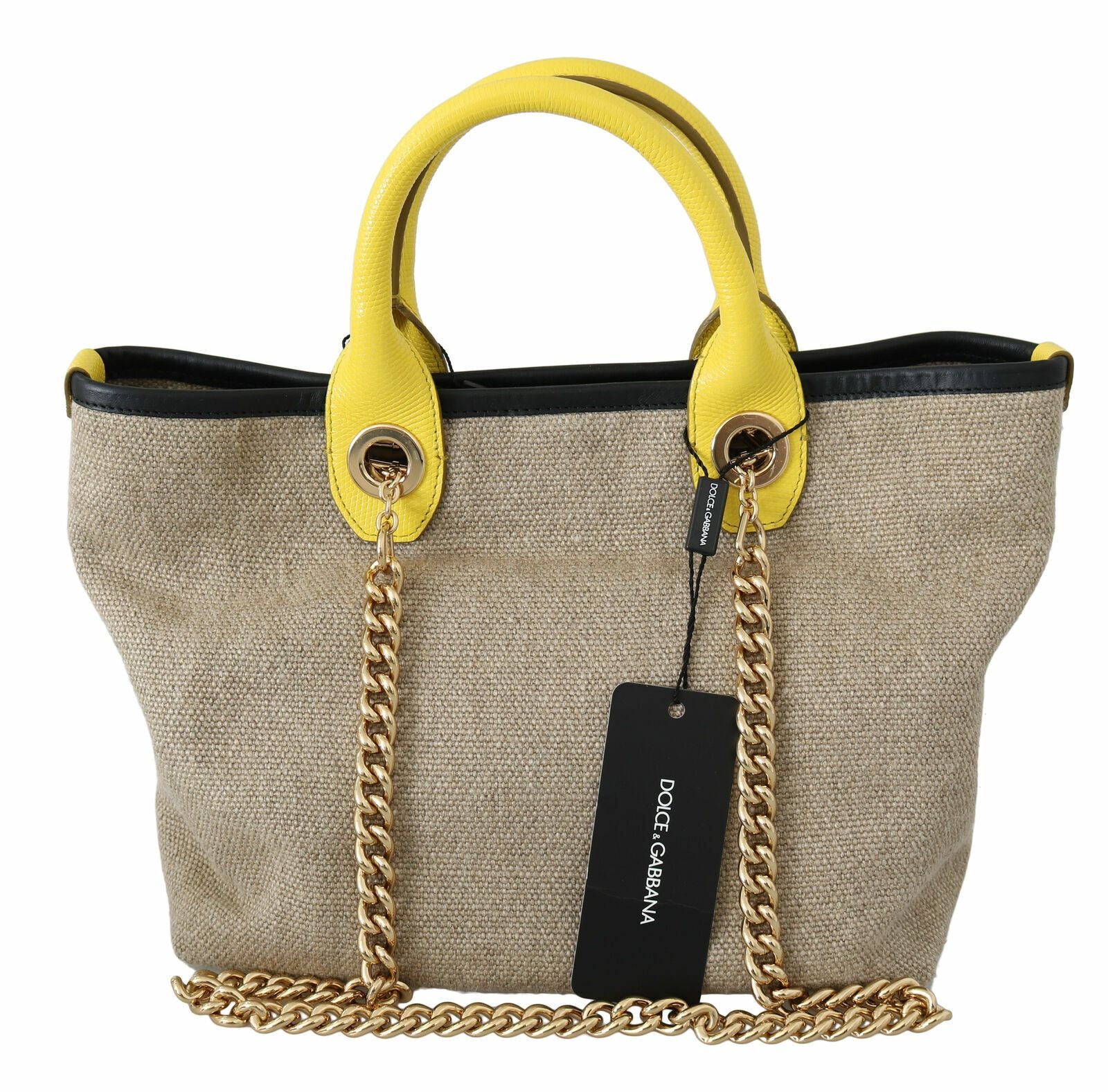 Dolce & Gabbana Beige Guldfärgad Kedjerem Axelremsväska