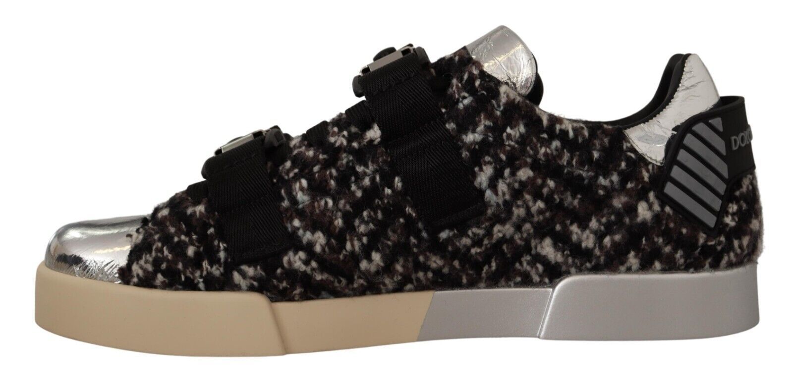 Dolce & Gabbana Silver Läder Bruna Bomullsull Sneakers Skor