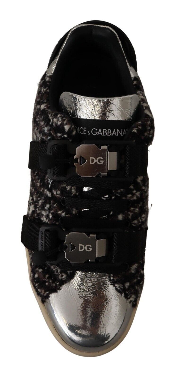 Dolce & Gabbana Silver Läder Bruna Bomullsull Sneakers Skor