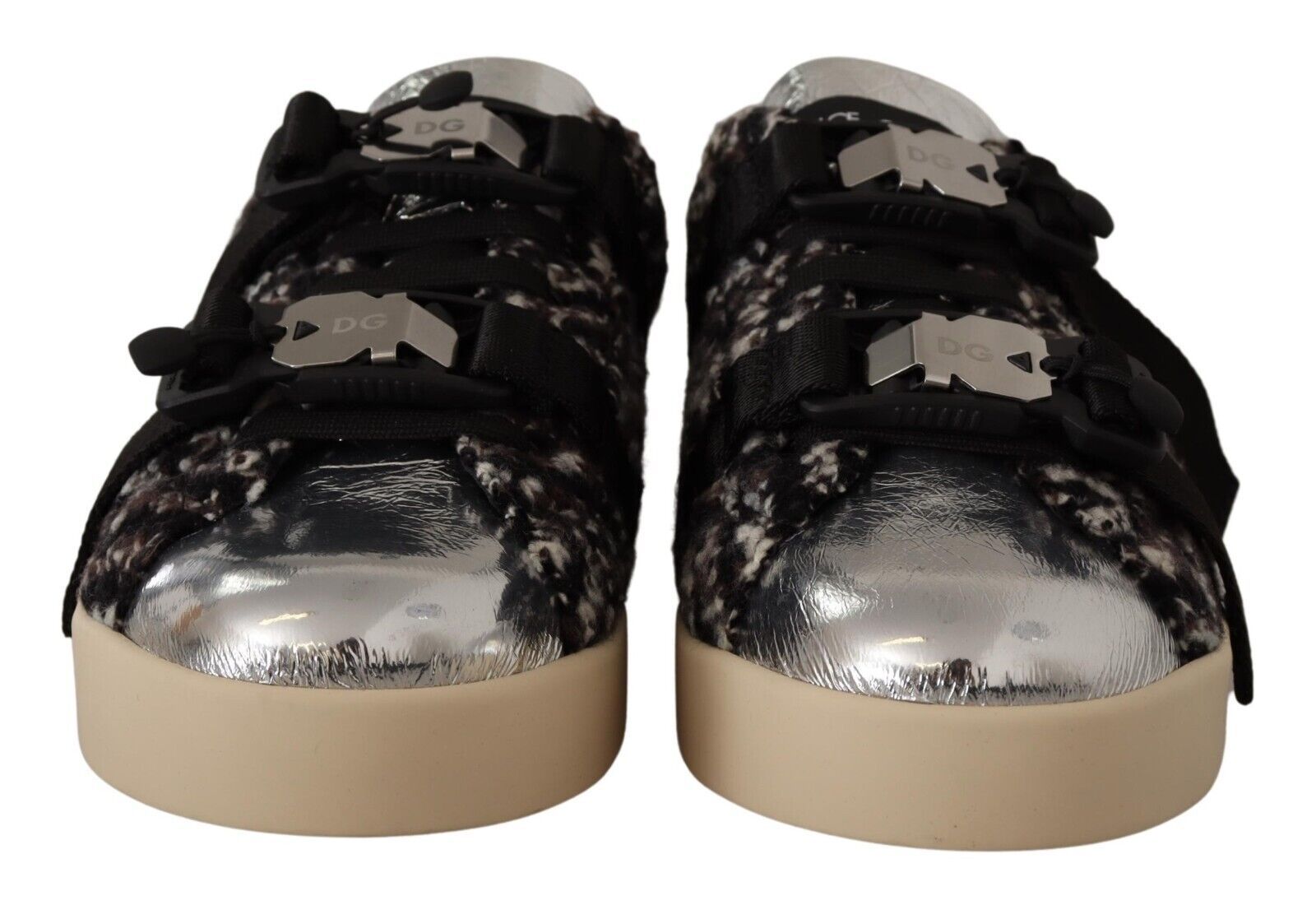 Dolce & Gabbana Silver Läder Bruna Bomullsull Sneakers Skor