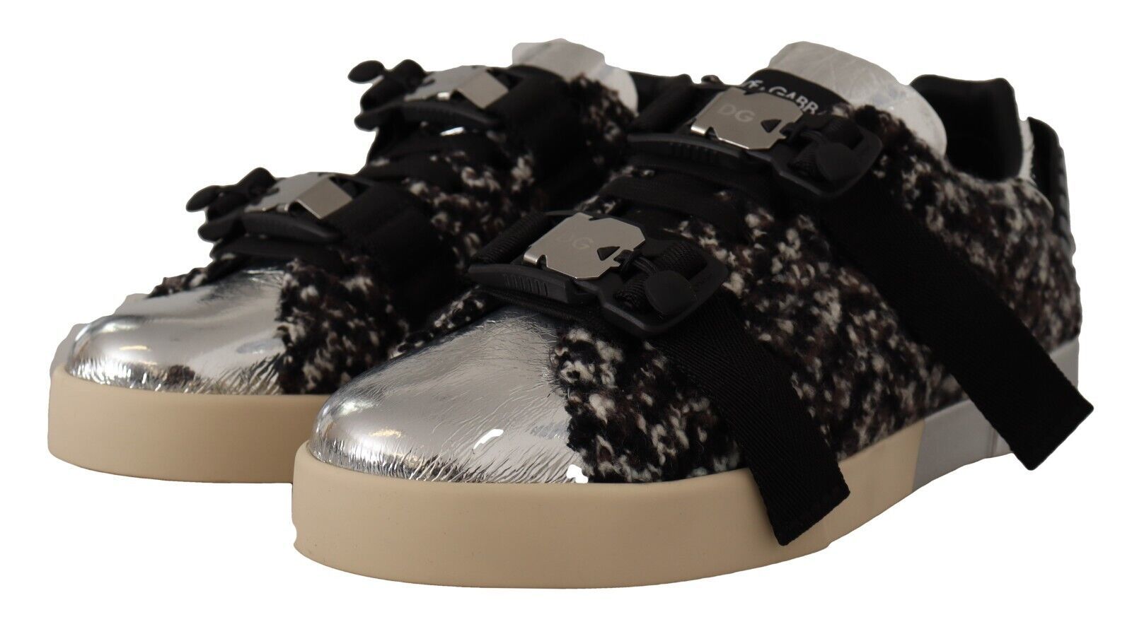 Dolce & Gabbana Silver Läder Bruna Bomullsull Sneakers Skor