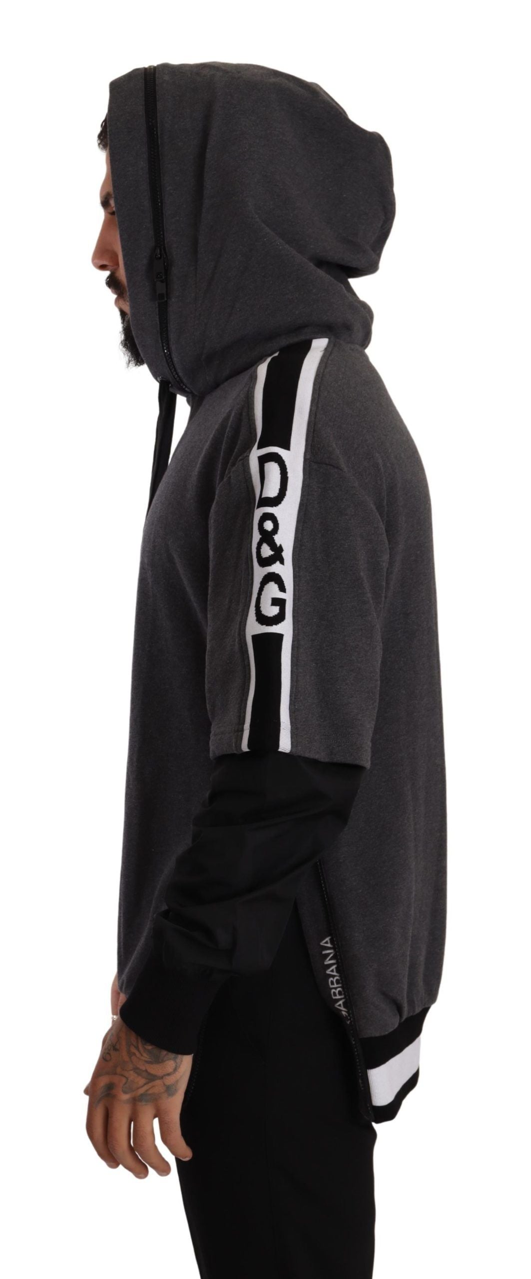 Dolce & Gabbana Grå Svart Bomullströja Med Huva