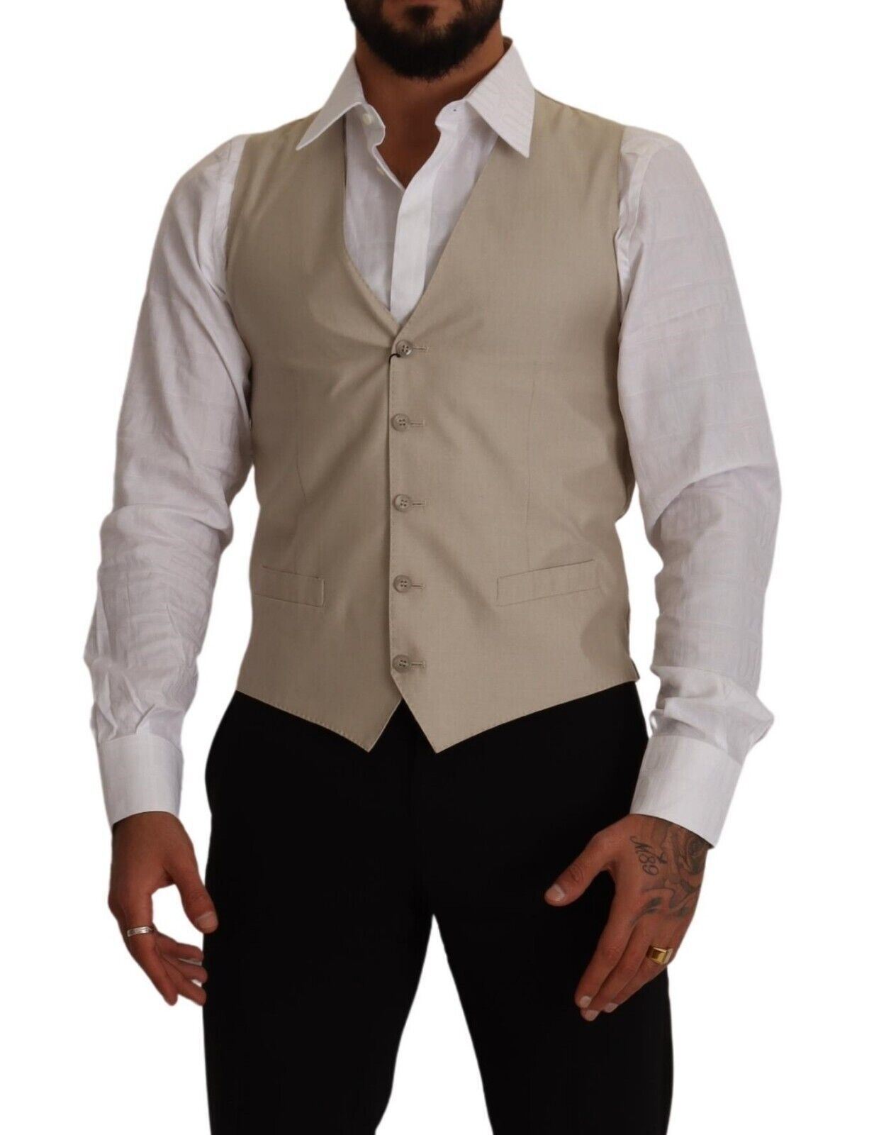 Dolce & Gabbana Beige Bomull Siden Slim Fit Väst