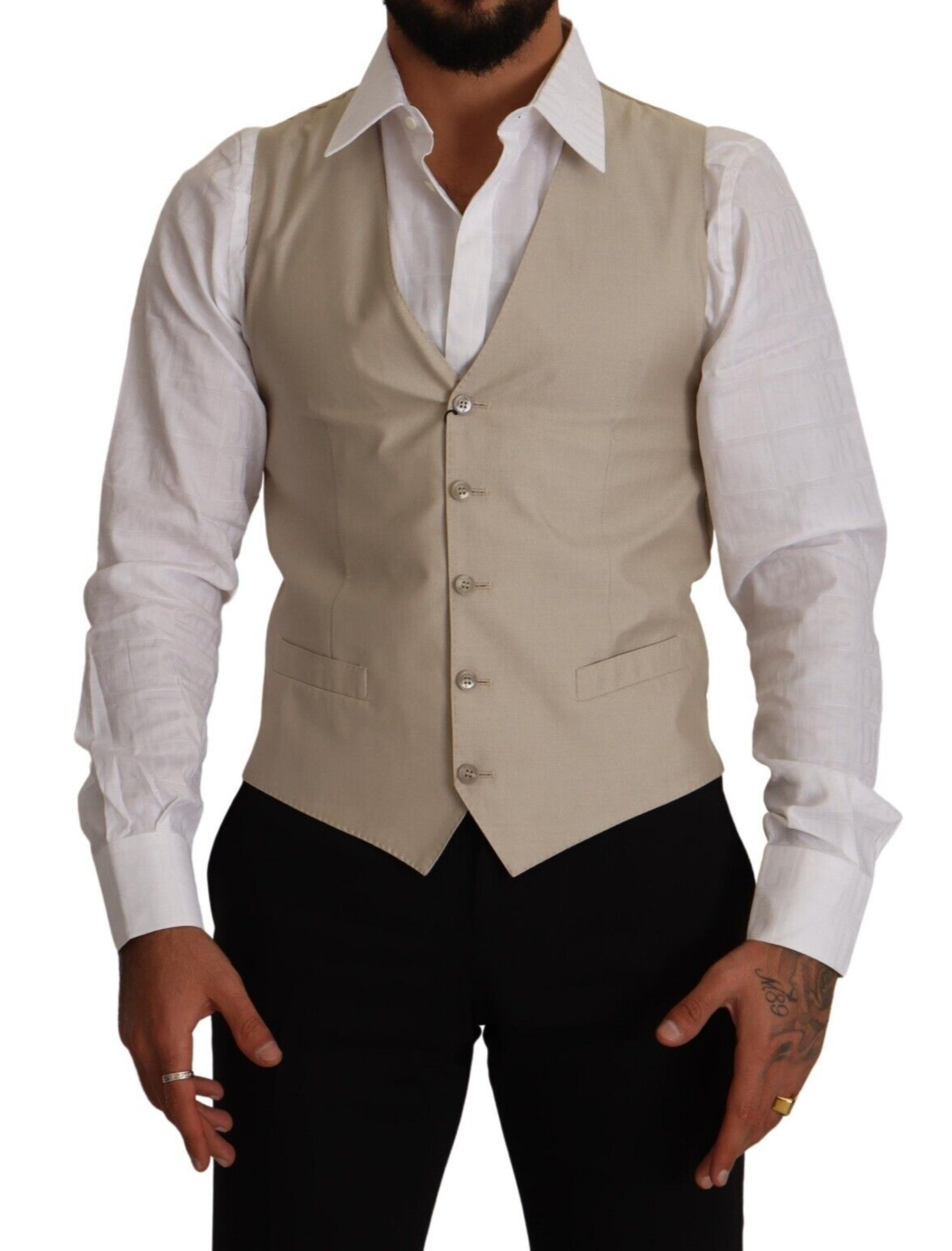 Dolce & Gabbana Beige Bomull Siden Slim Fit Väst