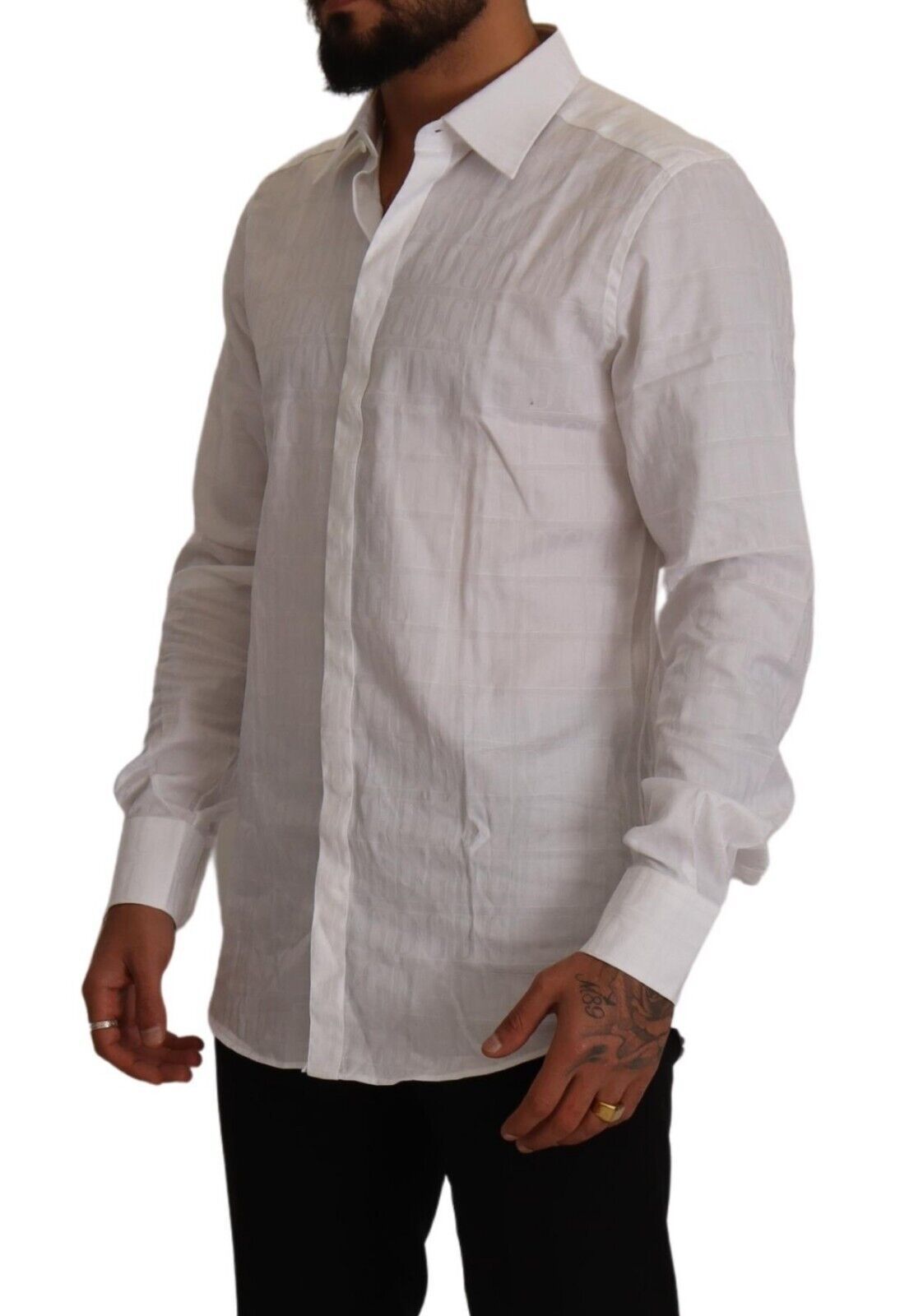 Dolce & Gabbana Vit Guld Bomull Slim Fit Formell Skjorta