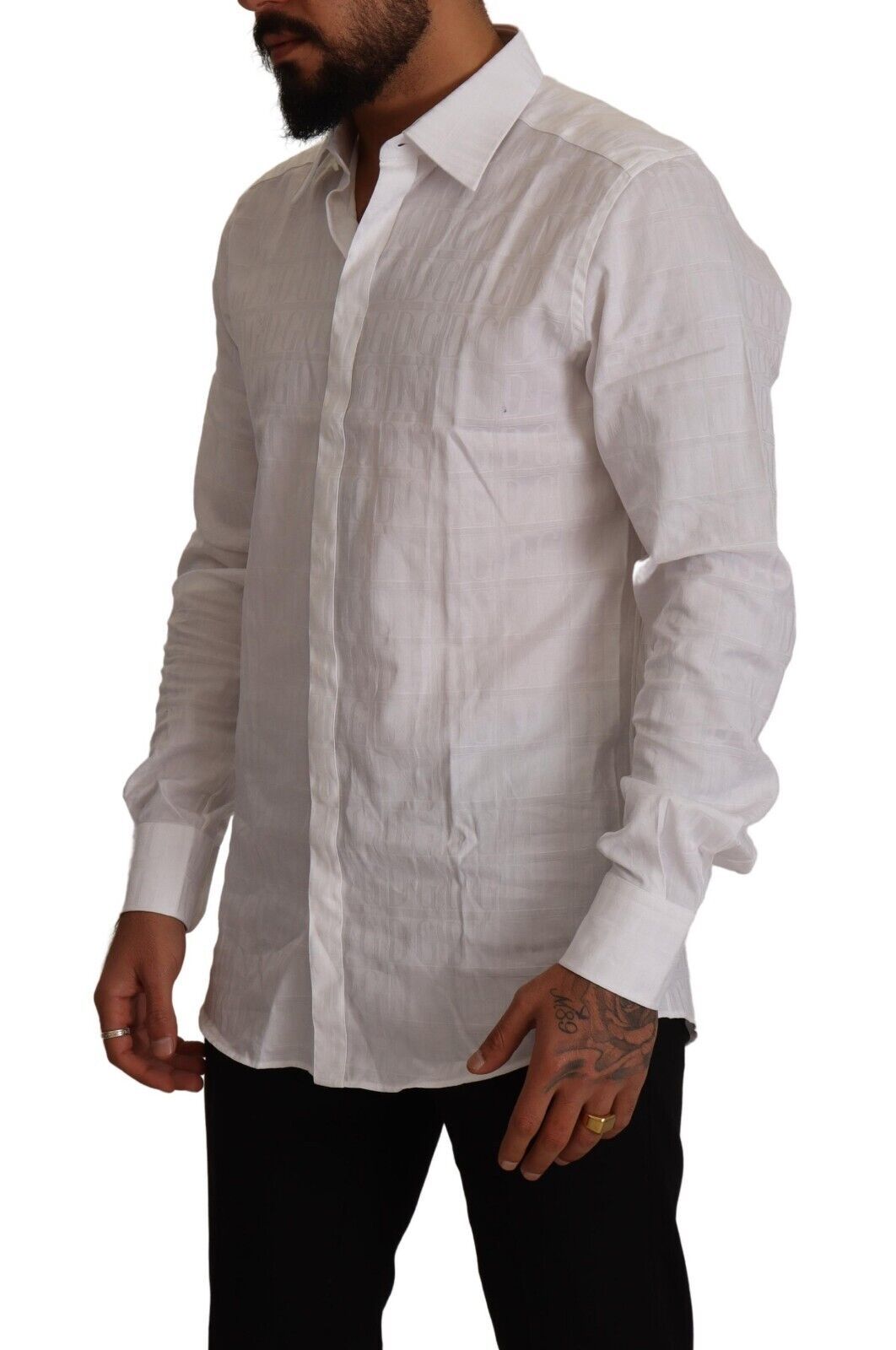 Dolce & Gabbana Vit Guld Bomull Slim Fit Formell Skjorta