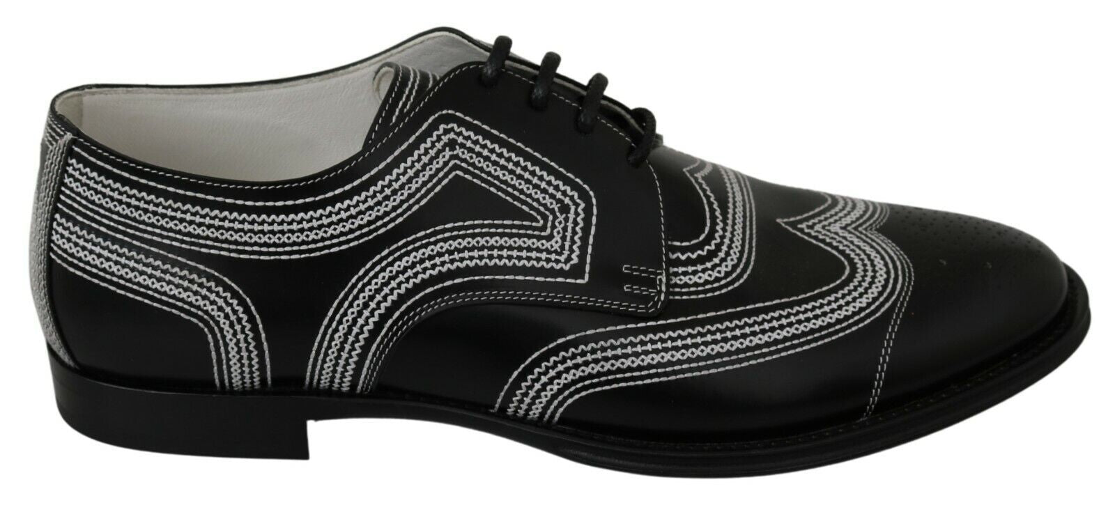 Dolce & Gabbana Svarta Läder Derby Formella Vita Spetsskor