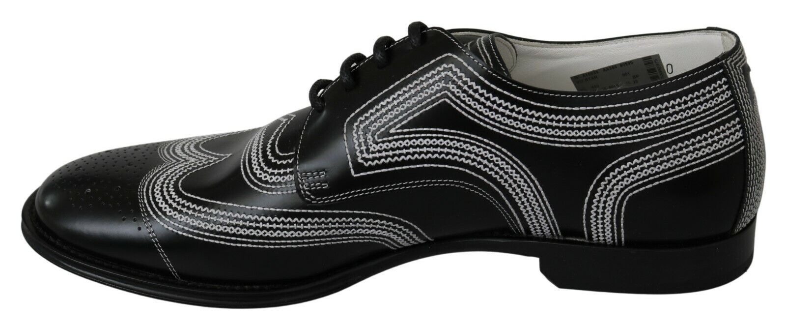 Dolce & Gabbana Svarta Läder Derby Formella Vita Spetsskor
