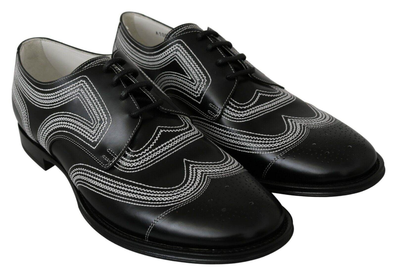 Dolce & Gabbana Svarta Läder Derby Formella Vita Spetsskor