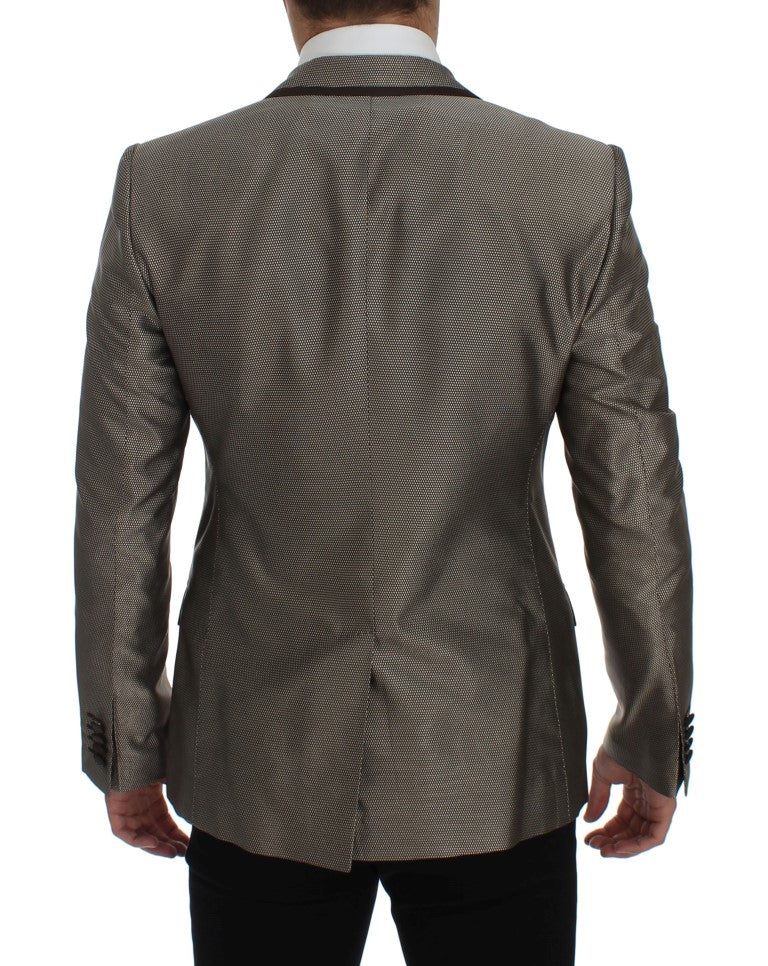 Dolce & Gabbana Brun Slim Fit Sidenkavaj med Två Knappar