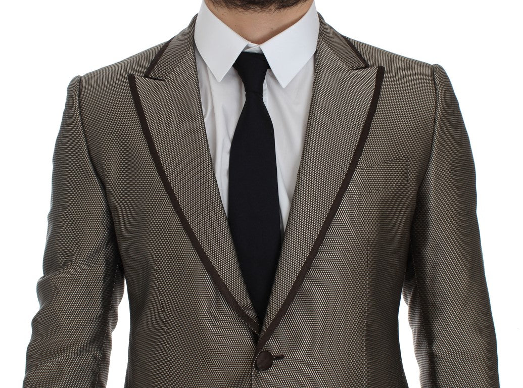 Dolce & Gabbana Brun Slim Fit Sidenkavaj med Två Knappar