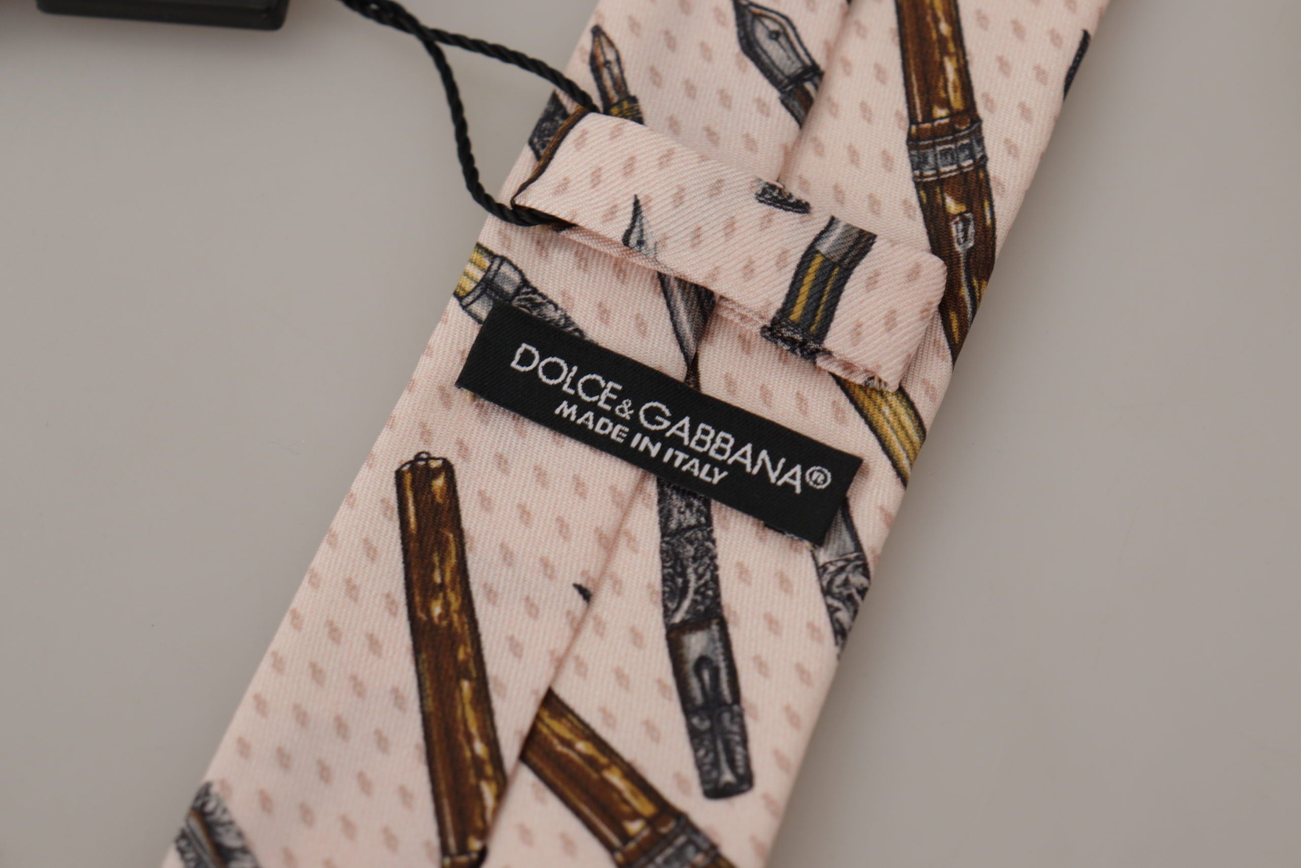 Dolce & Gabbana Rosa Pennprickigt Tryck 100% Siden Justerbar Halsringning