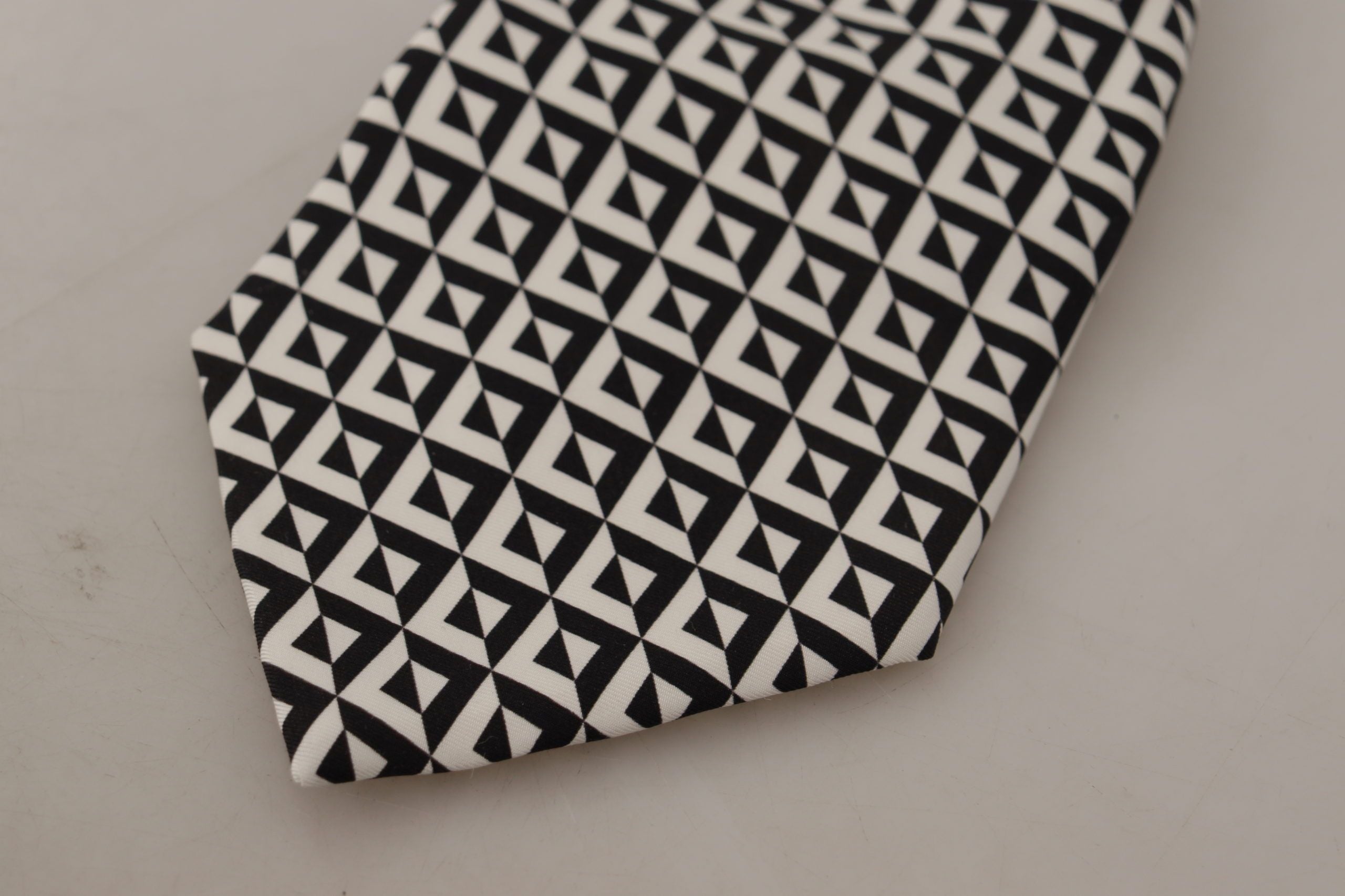 Dolce & Gabbana Svartvit Geometrisk Justerbar Slips i 100 % Siden