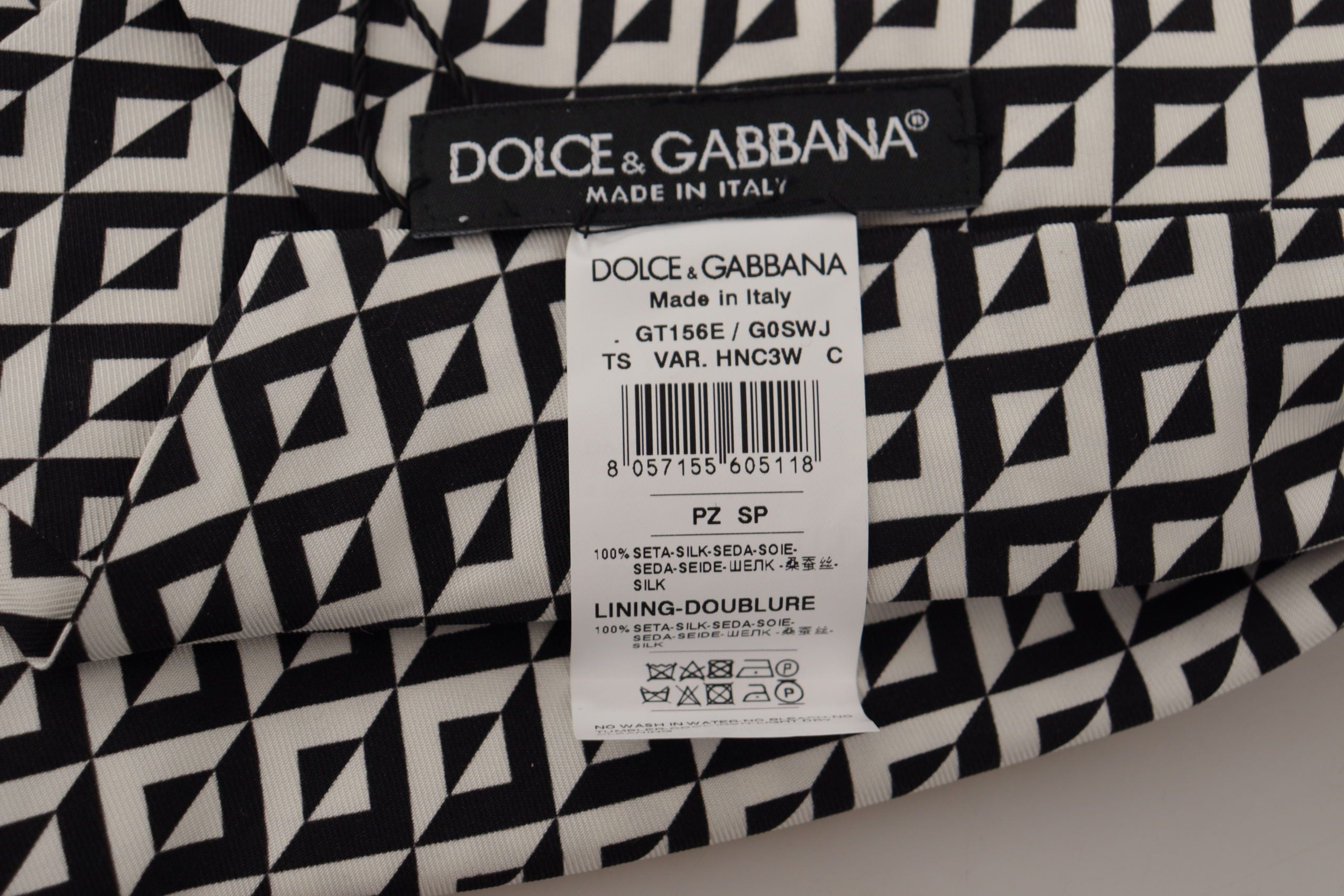 Dolce & Gabbana Svartvit Geometrisk Justerbar Slips i 100 % Siden