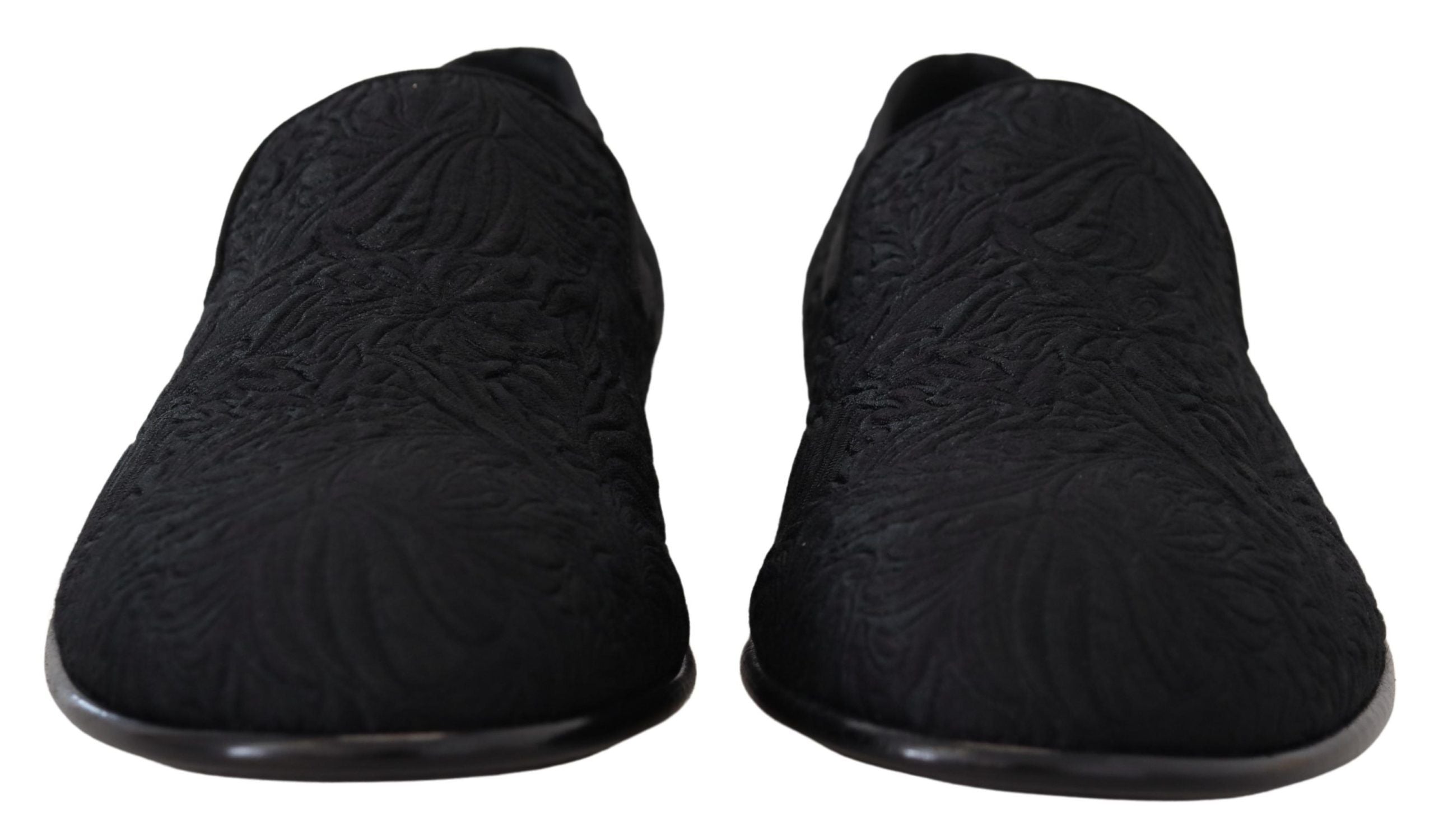 Dolce & Gabbana Svarta Blommiga Jacquardtofflor Loafers Skor