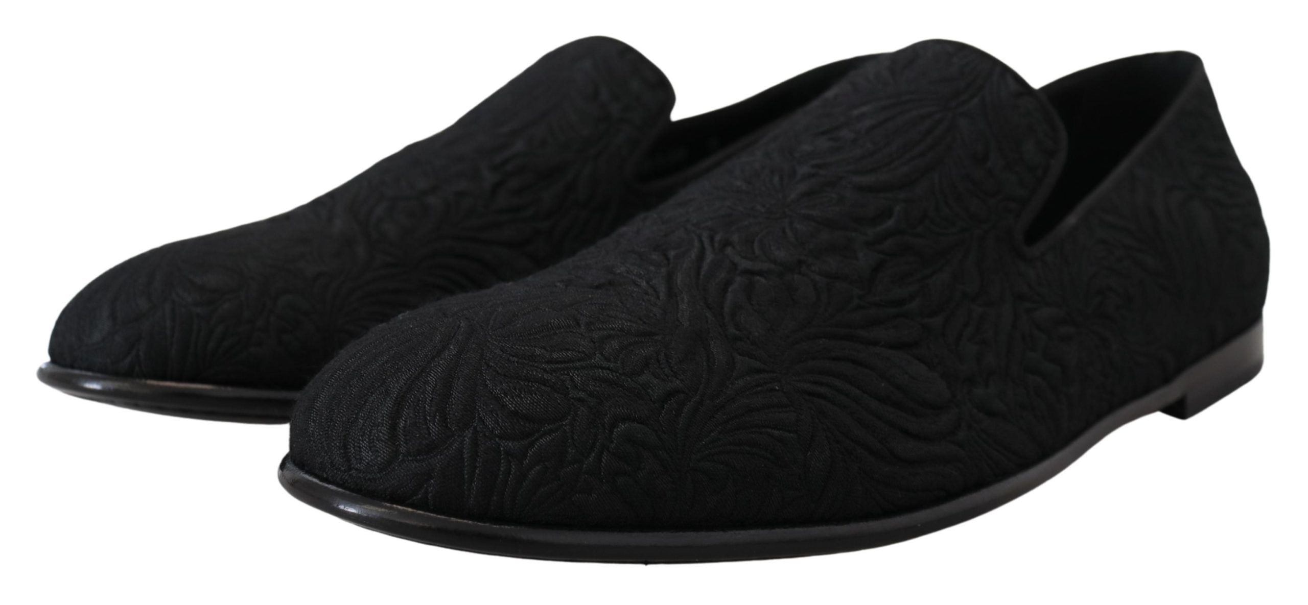 Dolce & Gabbana Svarta Blommiga Jacquardtofflor Loafers Skor
