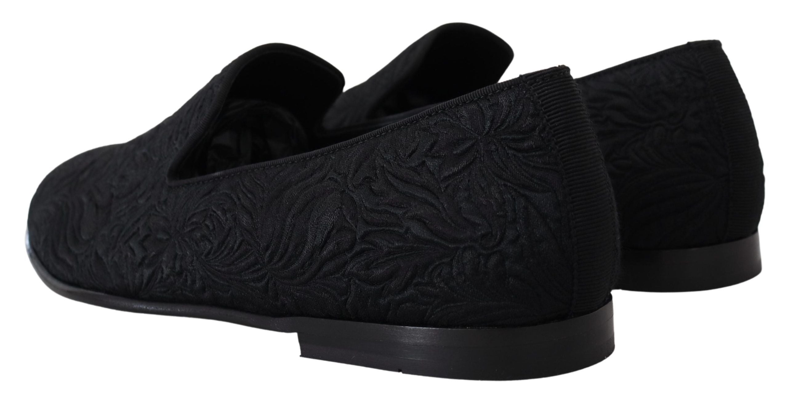 Dolce & Gabbana Svarta Blommiga Jacquardtofflor Loafers Skor
