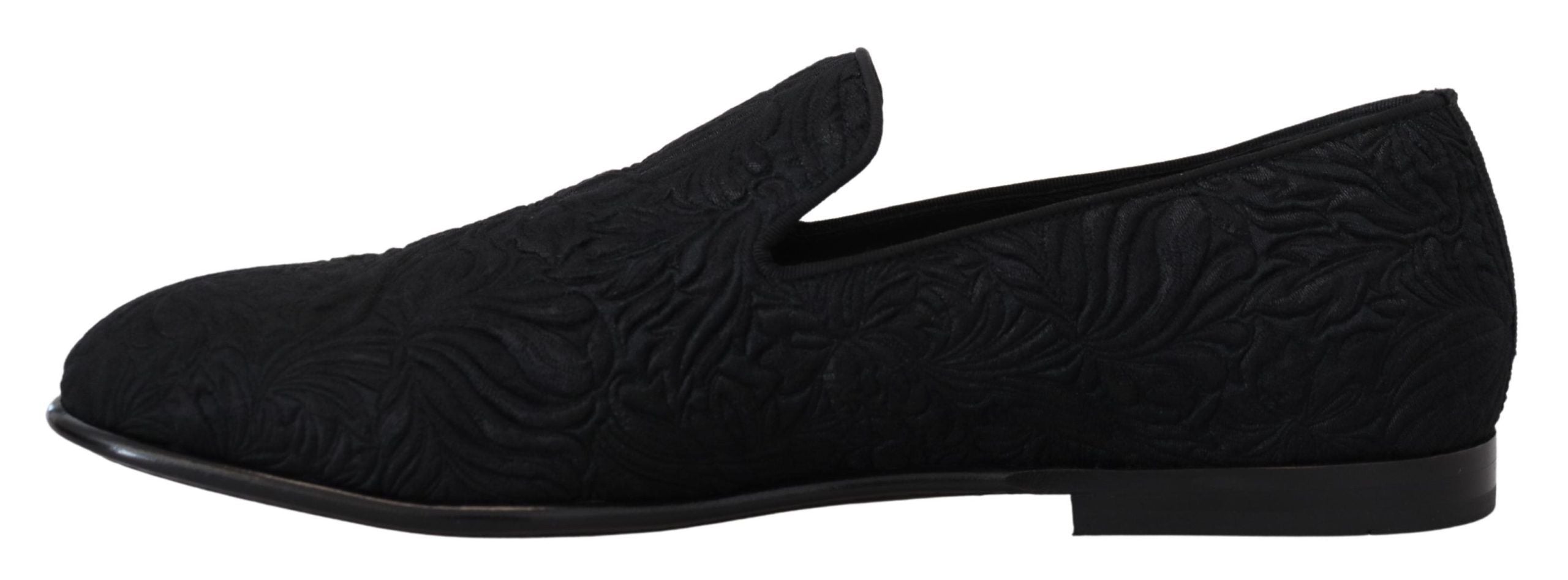 Dolce & Gabbana Svarta Blommiga Jacquardtofflor Loafers Skor