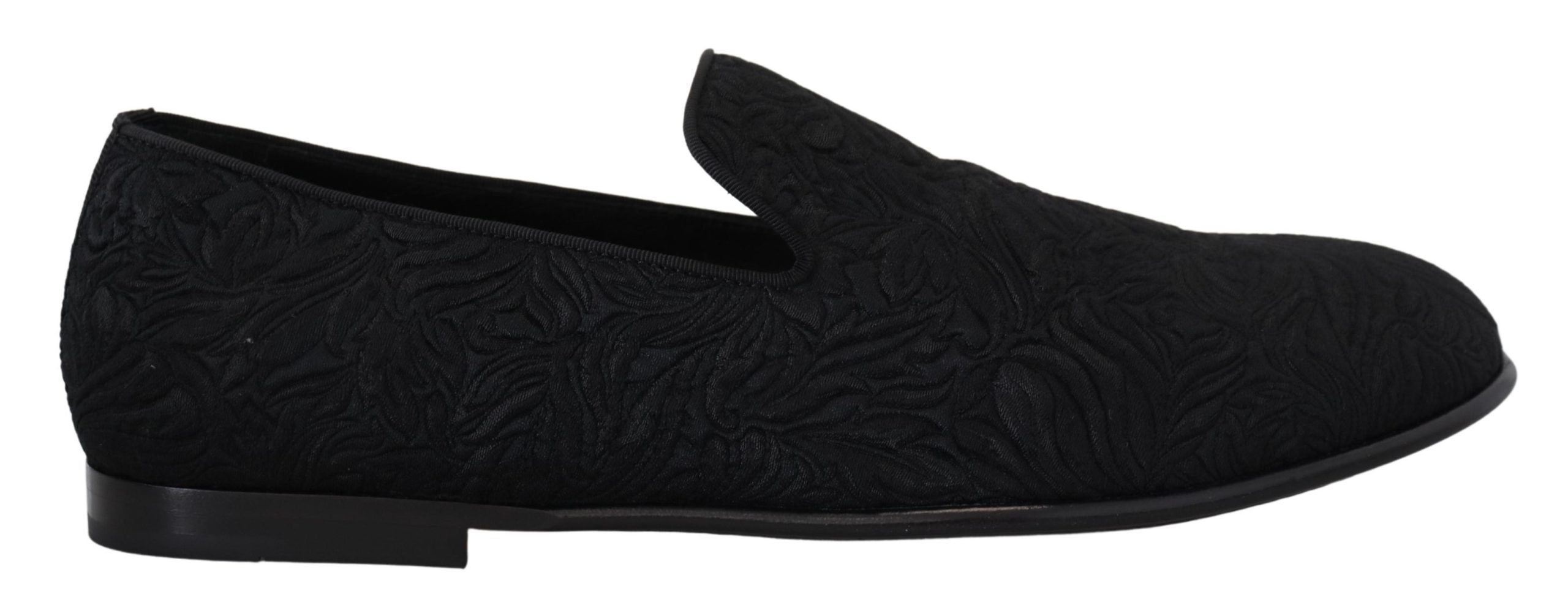 Dolce & Gabbana Svarta Blommiga Jacquardtofflor Loafers Skor