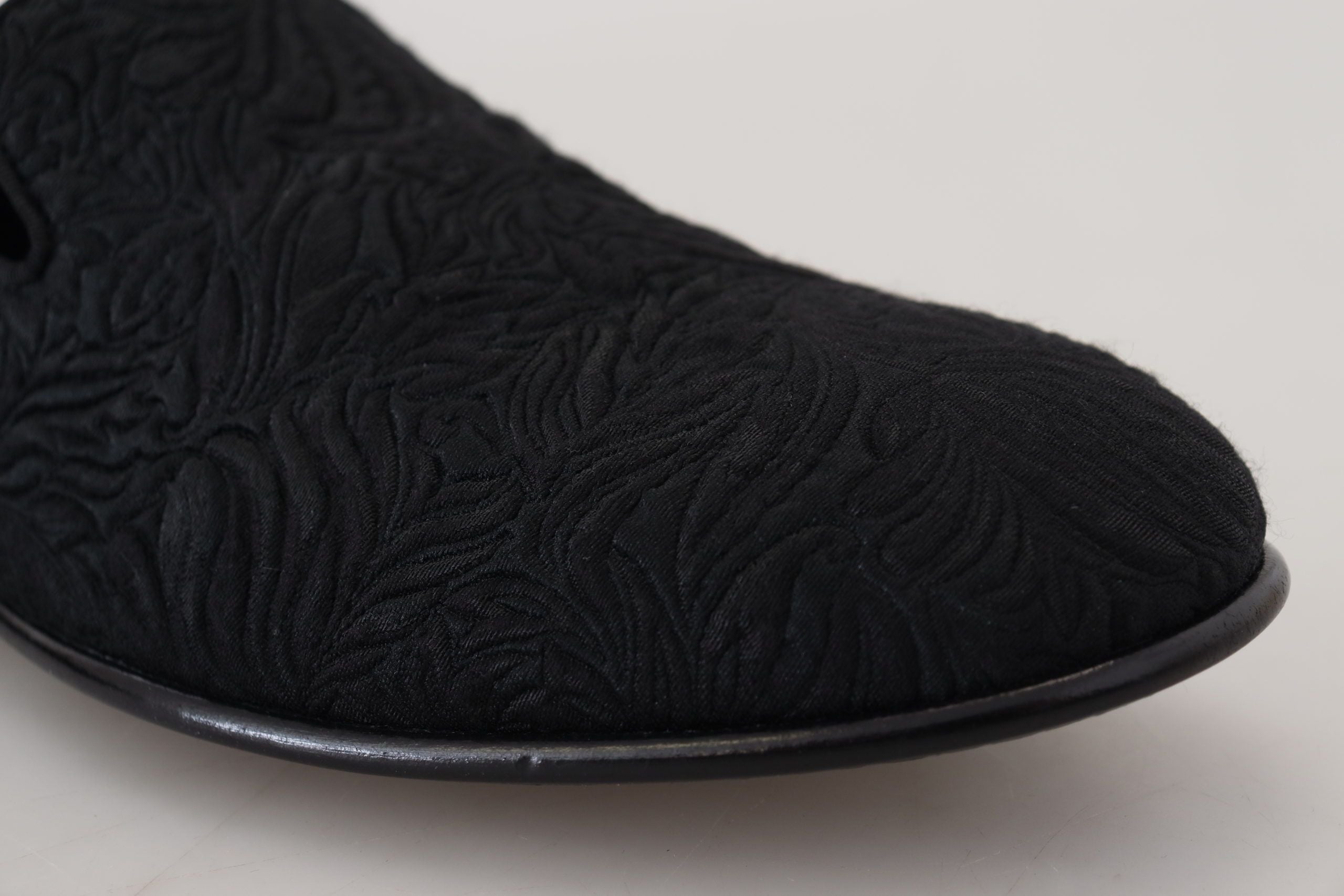 Dolce & Gabbana Svarta Blommiga Jacquardtofflor Loafers Skor