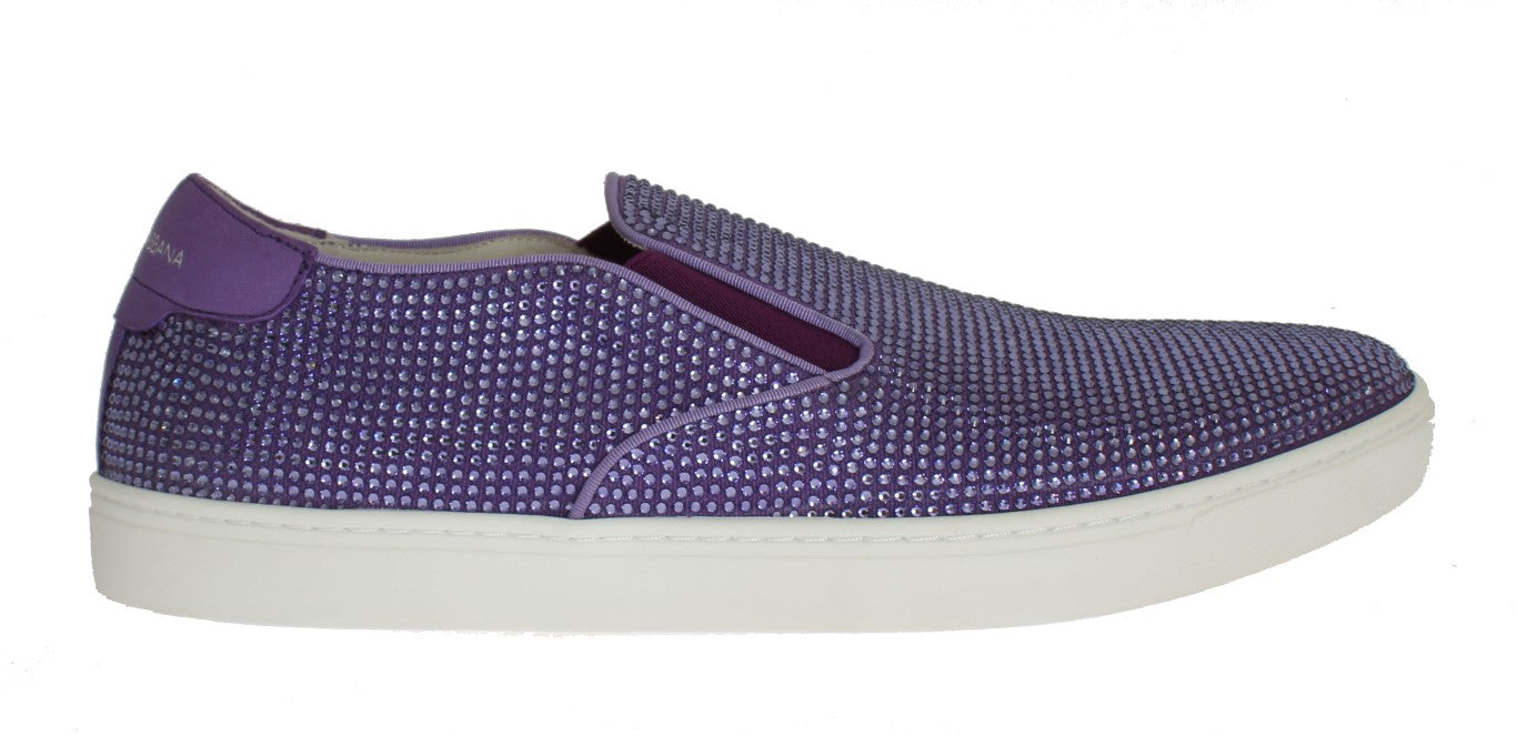 Dolce & Gabbana Lila Strass Canvas Sneakers Med Logotyp
